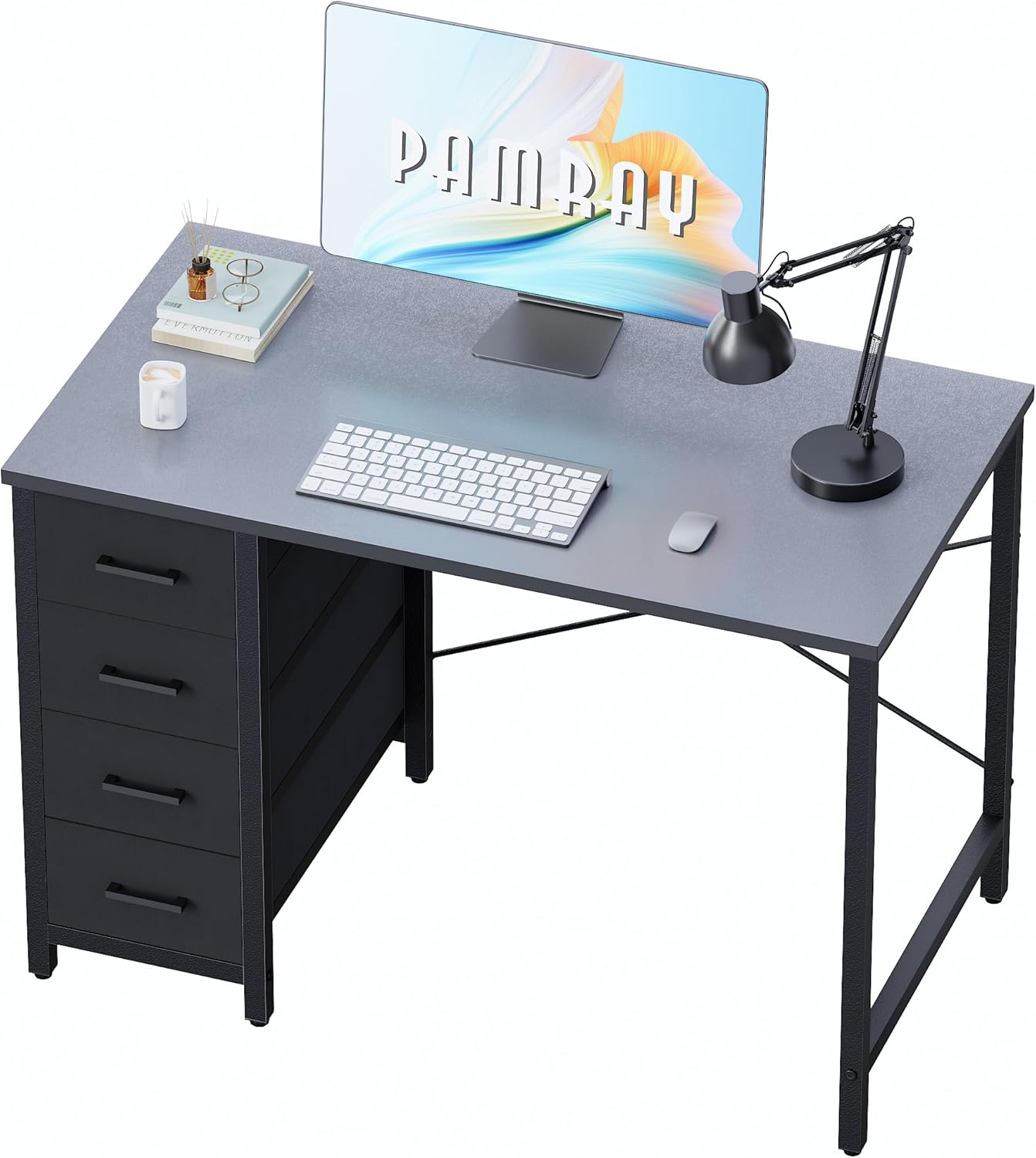 Pamray 32 Inch Computer Desk with 4 Drawers Small Office Desk for Home Bedroom Study Writing Simple Modern Computer Table Grey