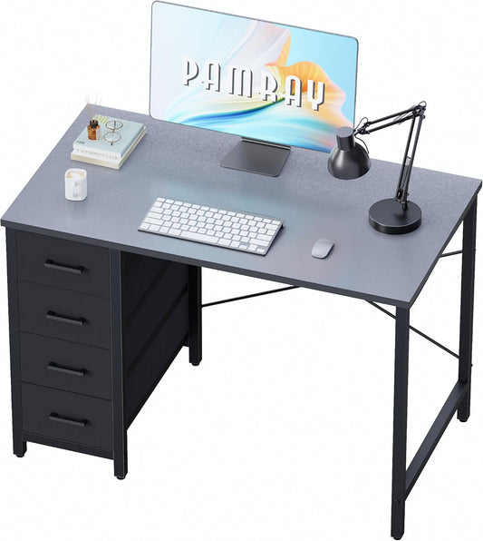 Pamray 32 Inch Computer Desk with 4 Drawers Small Office Desk for Home Bedroom Study Writing Simple Modern Computer Table Grey