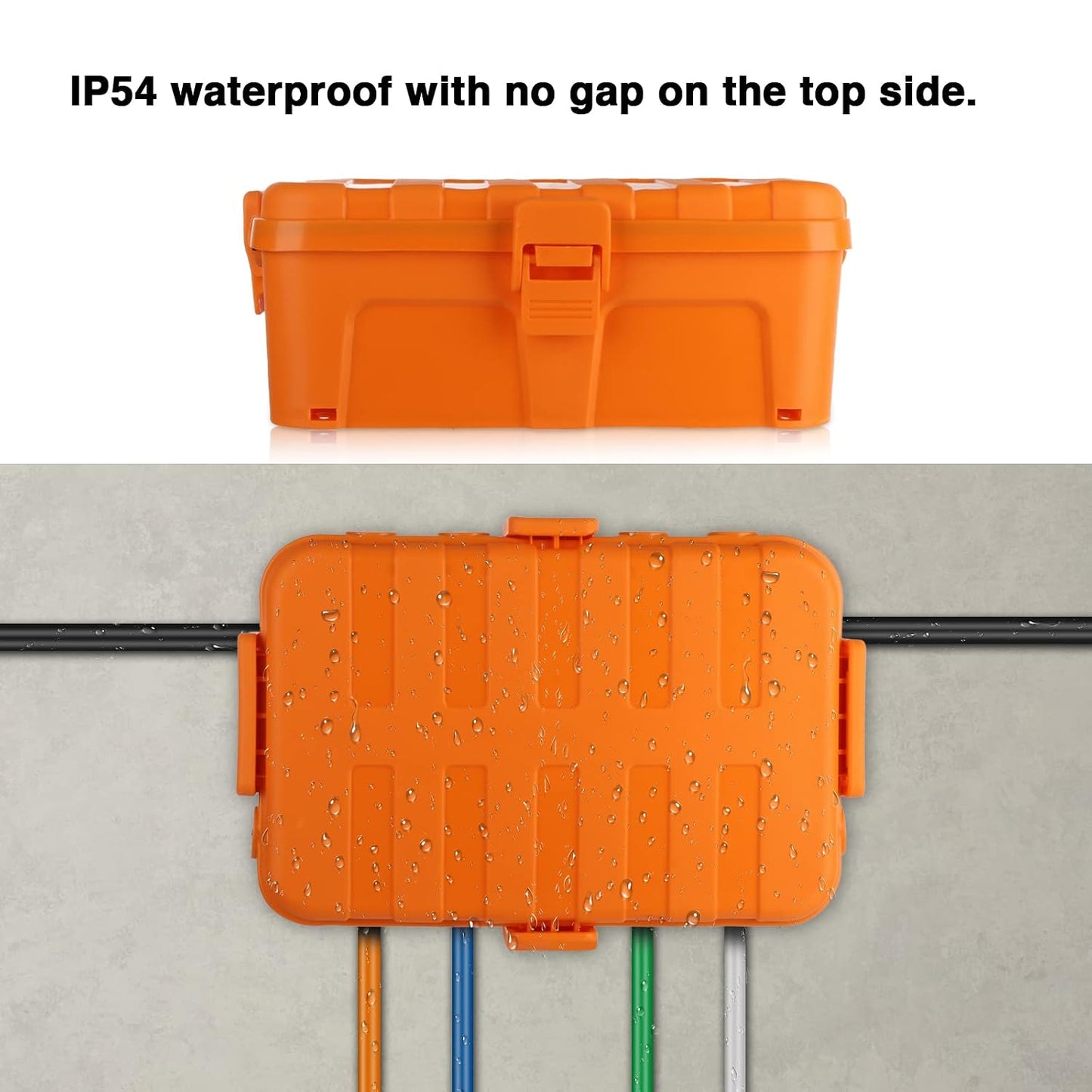Flemoon Large Outdoor Electrical Box, Waterproof Extension Cord Cover | Inner Size 12 x 7.4 x 3.9Inch, 6 Cable Entry Ports, IP54 Weatherproof Connection Box for Outlet, Timer, Holiday Light, Orange