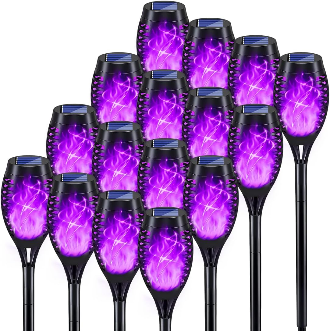 KYEKIO Solar Torch Light with Flickering Flame, 12Pack Solar Lights Outdoor, Solar Garden Lights Outdoor Waterproof, Luces Solares para Exteriores, Outside Lighting for Pathway Yard Patio Decorations