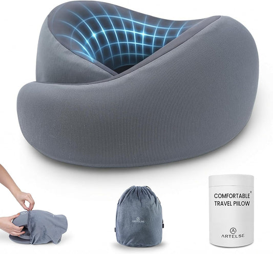 Neck Travel Pillow - Memory Foam Travel Pillow for Airplane, Washable Comfortable Breathable Cover, 360 Degree Support Ergonomic Design Best for Travel, Flight, Train, Car, Sleeping
