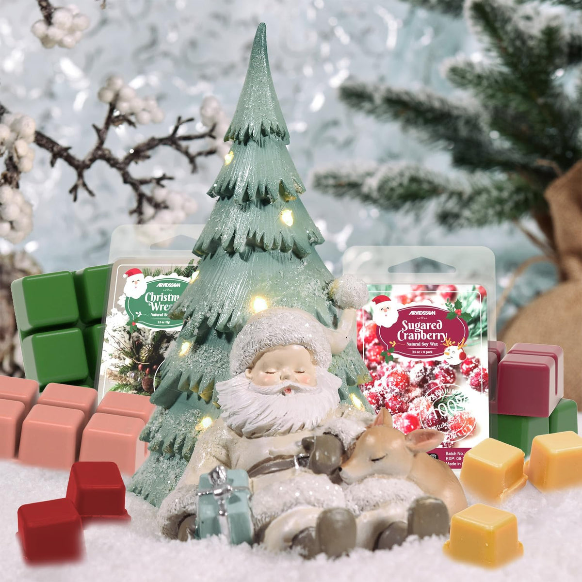 ARVIDSSON Winter Scented Wax Melts, Holiday Soy Wax Cubes for Wax Warmer, Strong Scent Fragrance Wax Tarts, Candle Melts Gift Set, Apple Cinnamon, Christmas Wreath, Gingerbread, Candy Cane, Cranberry