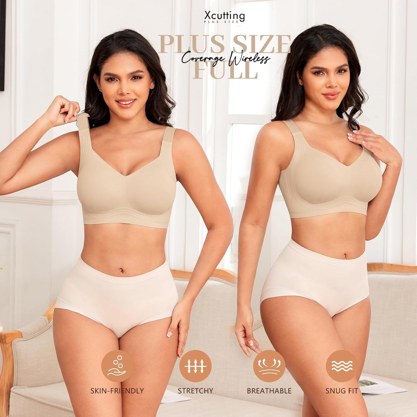 Xcutting Women Wirefree Bras for Women Full Coverage No Underwire Everyday Bras Comfortable Wireless Padded Bras