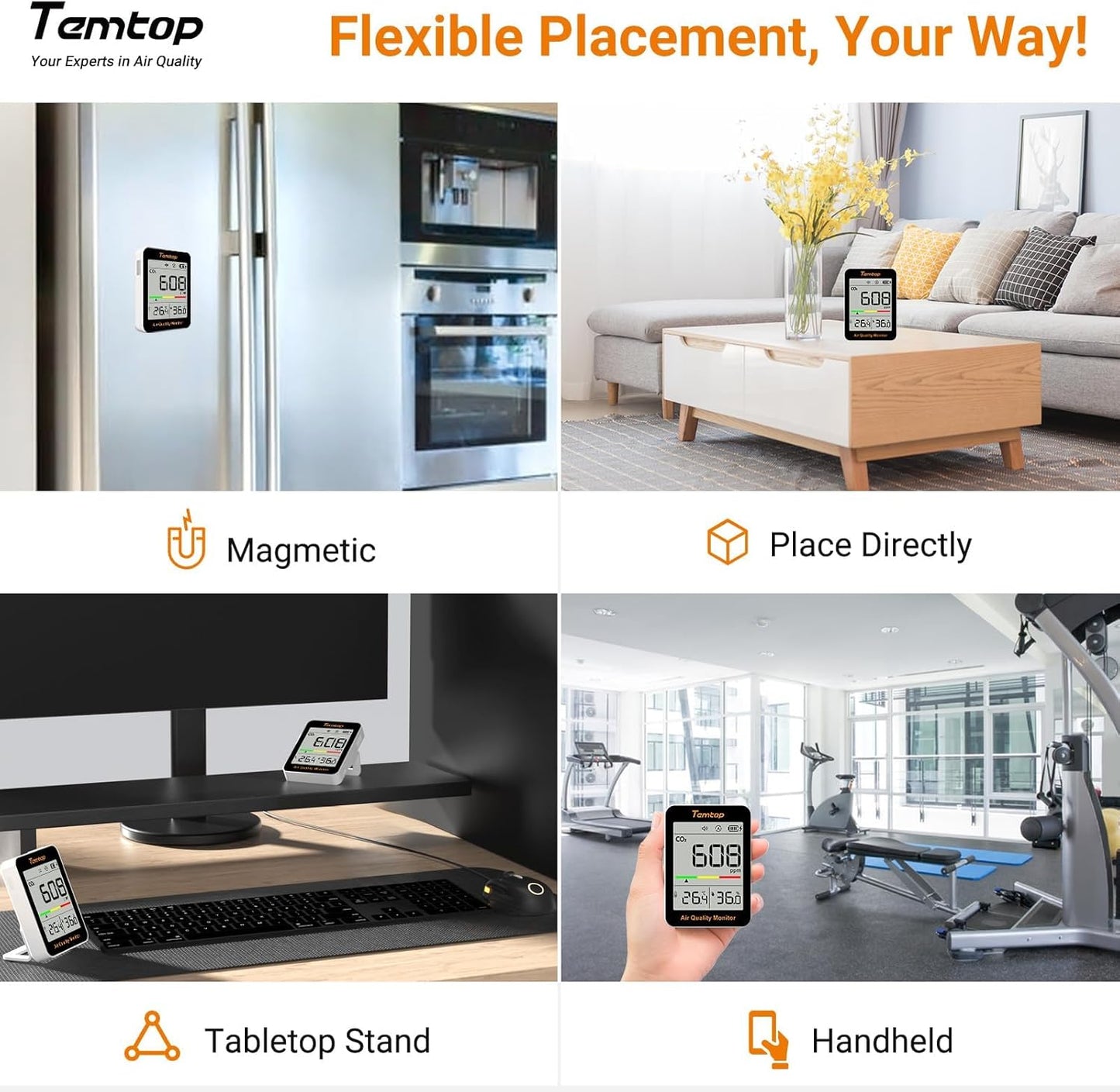 Temtop CO2 Monitor Indoor air Quality Monitor Portable CO2 Meter, CO2, Temperature, Humidity Home, Office or School