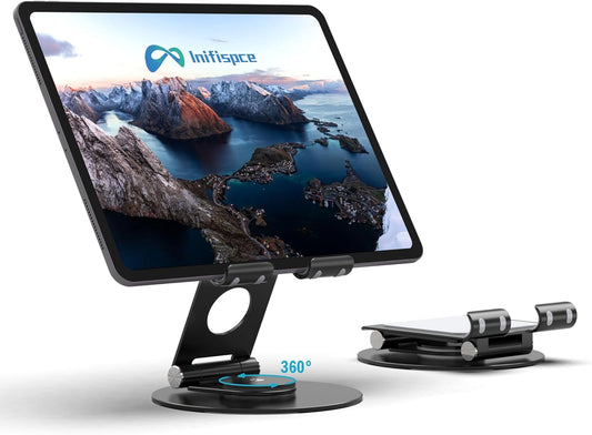 Swivel Tablet Stand, Aluminum Portable 360°Rotating Adjustable Tablet Holder for All 4-12.9’’ iPad Surface Samsung Phone Tablet Kindle E-Reader and More(Black)