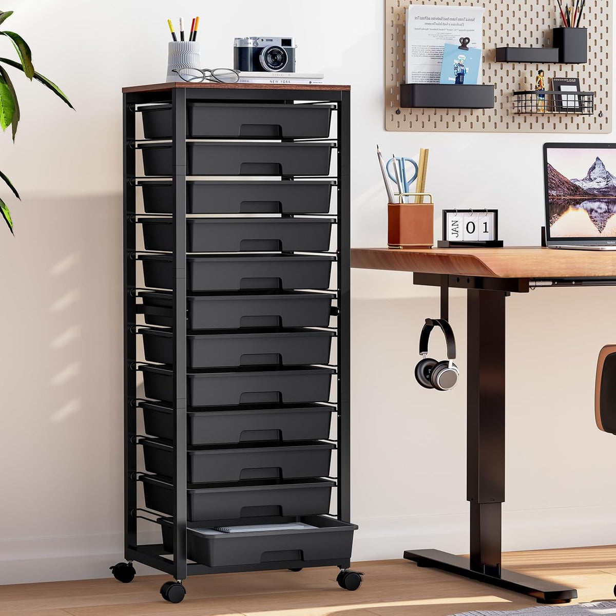 SYKIARIOL Rolling Cart with 12 Drawers,Black
