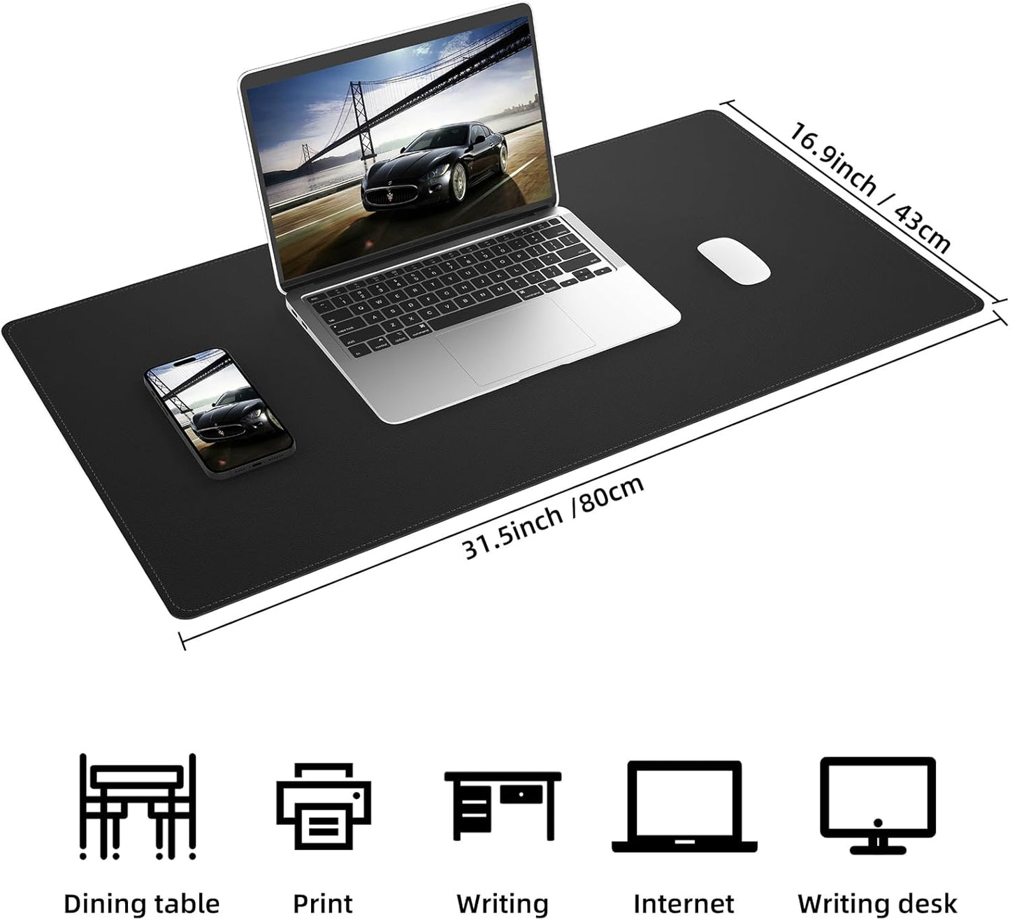 AFIING Cork Desk Mat 31.5" x 17", Waterproof Dual-Sided Cork & PU Leather Desk Pad, Non-Slip Desk Protector for Home Office, Workspace Setup & Gaming, Black