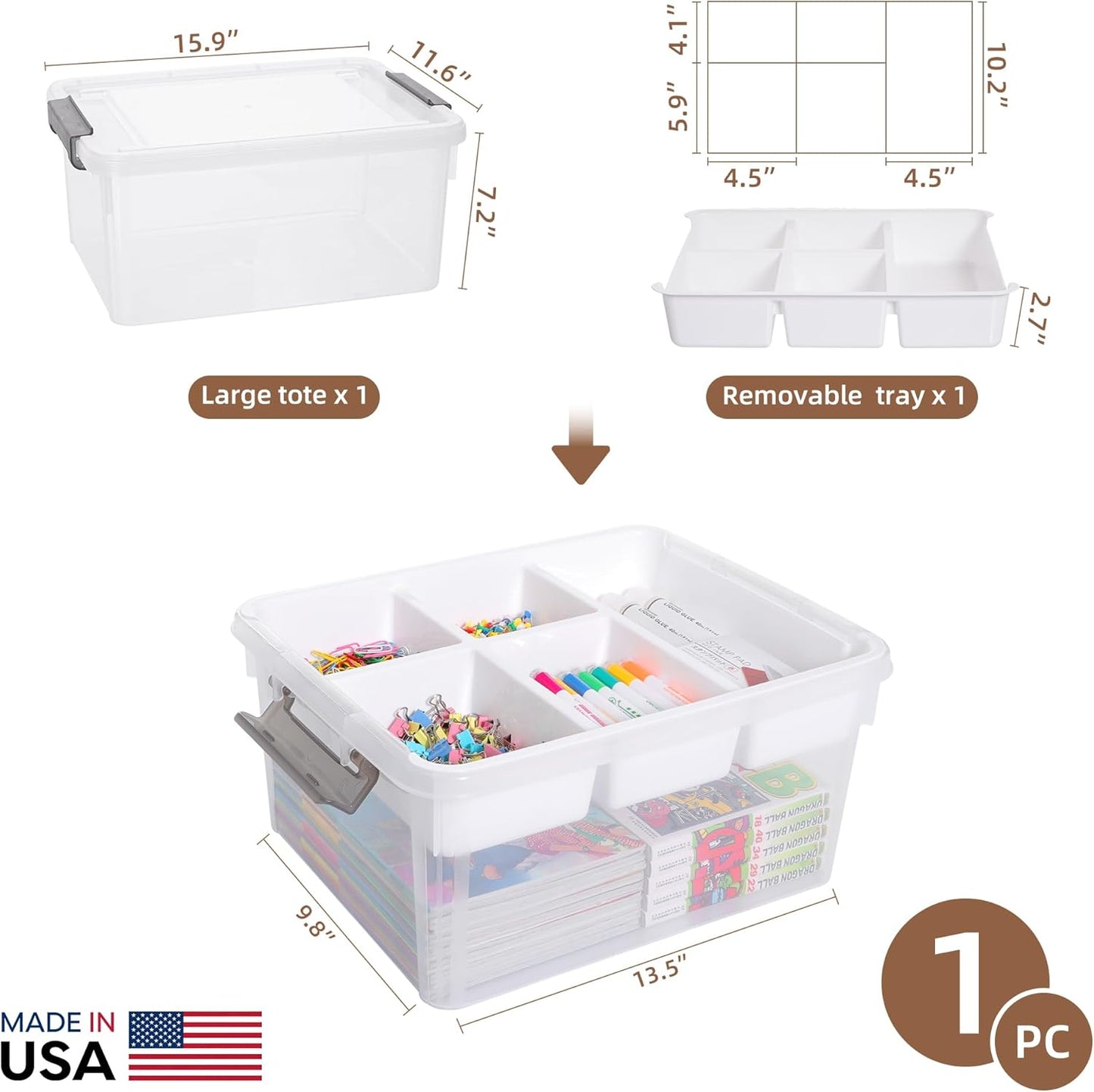 Citylife 17 QT Plastic Storage Box with Removable Tray Craft Organizers and Storage Clear Storage Container for Organizing Bead, Tool, Sewing, Playdoh,Coloring Books