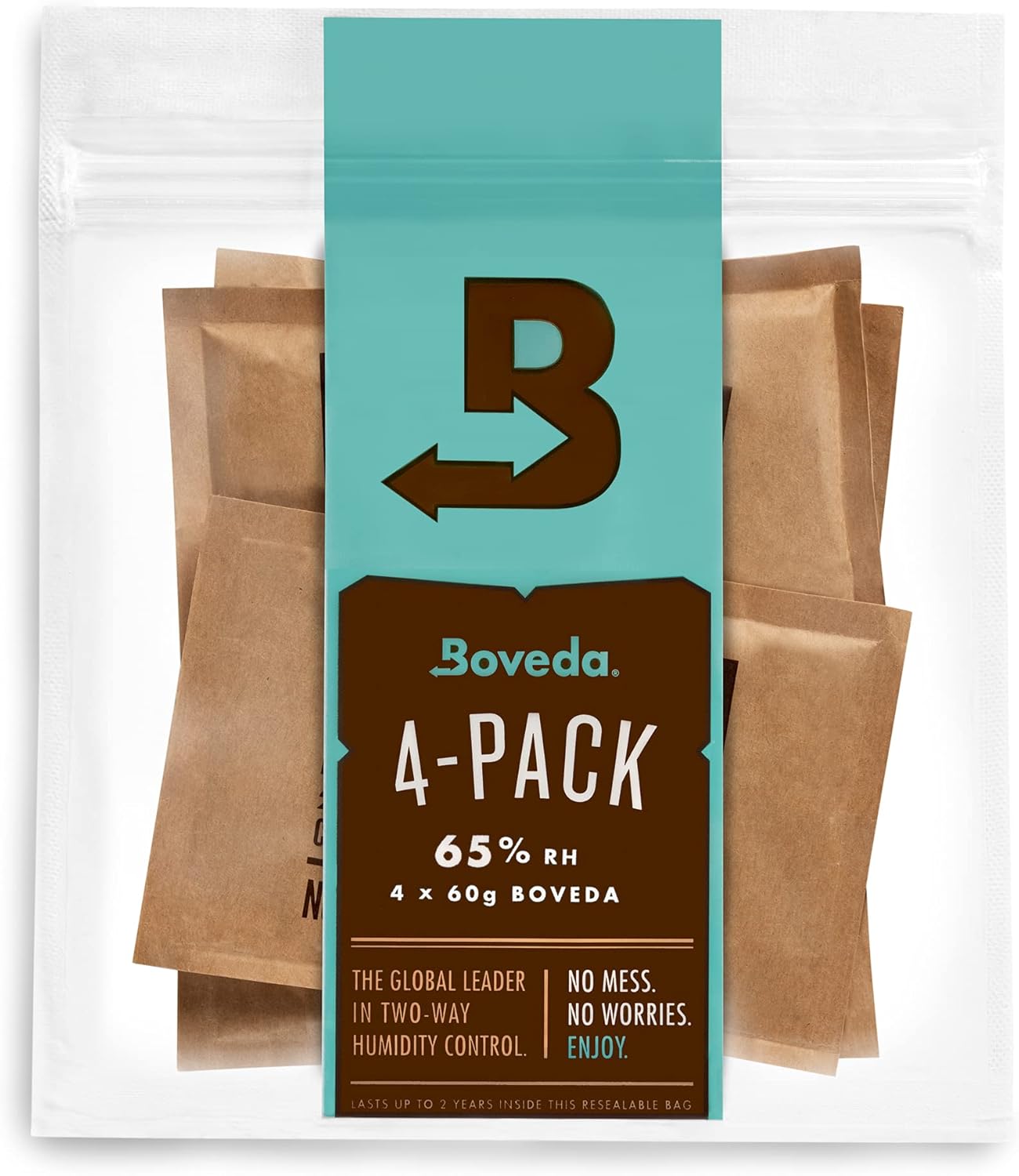 Boveda 65% Two-Way Humidity Control Packs For Aging & Long-Term Storage in Plastic & Wood Boxes – Size 60 – 4 Pack – Moisture Absorbers – Humidifier Packs – Hydration Packets in Resealable Bag