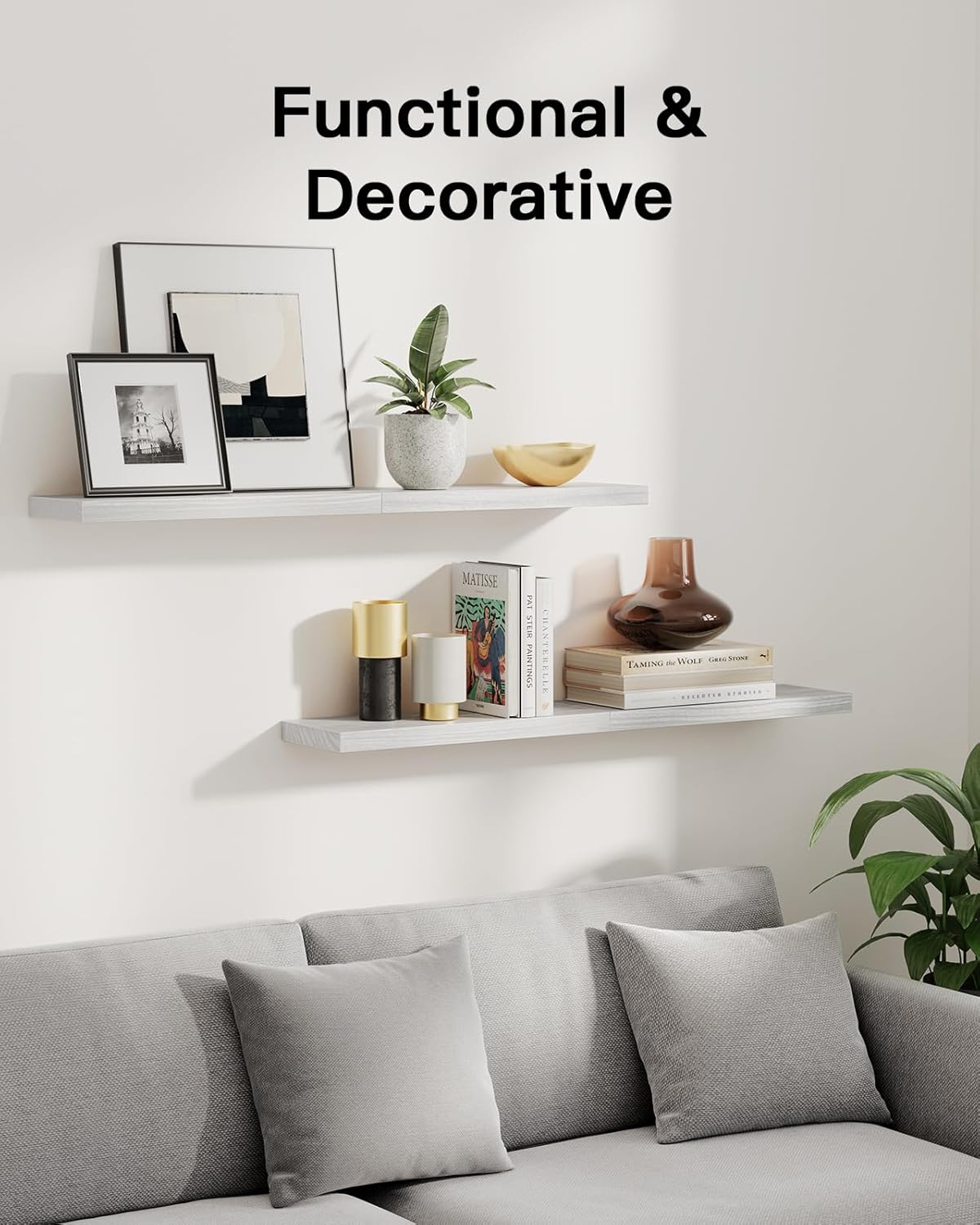 AMADA HOMEFURNISHING Floating Shelves, Paulownia Wood Wall Shelves for Bathroom/Living Room/Bedroom/Kitchen, Wood Floating Shelf for Home Storage & Organization, Set of 4 15.75" L x 5.91" W x 0.98" H