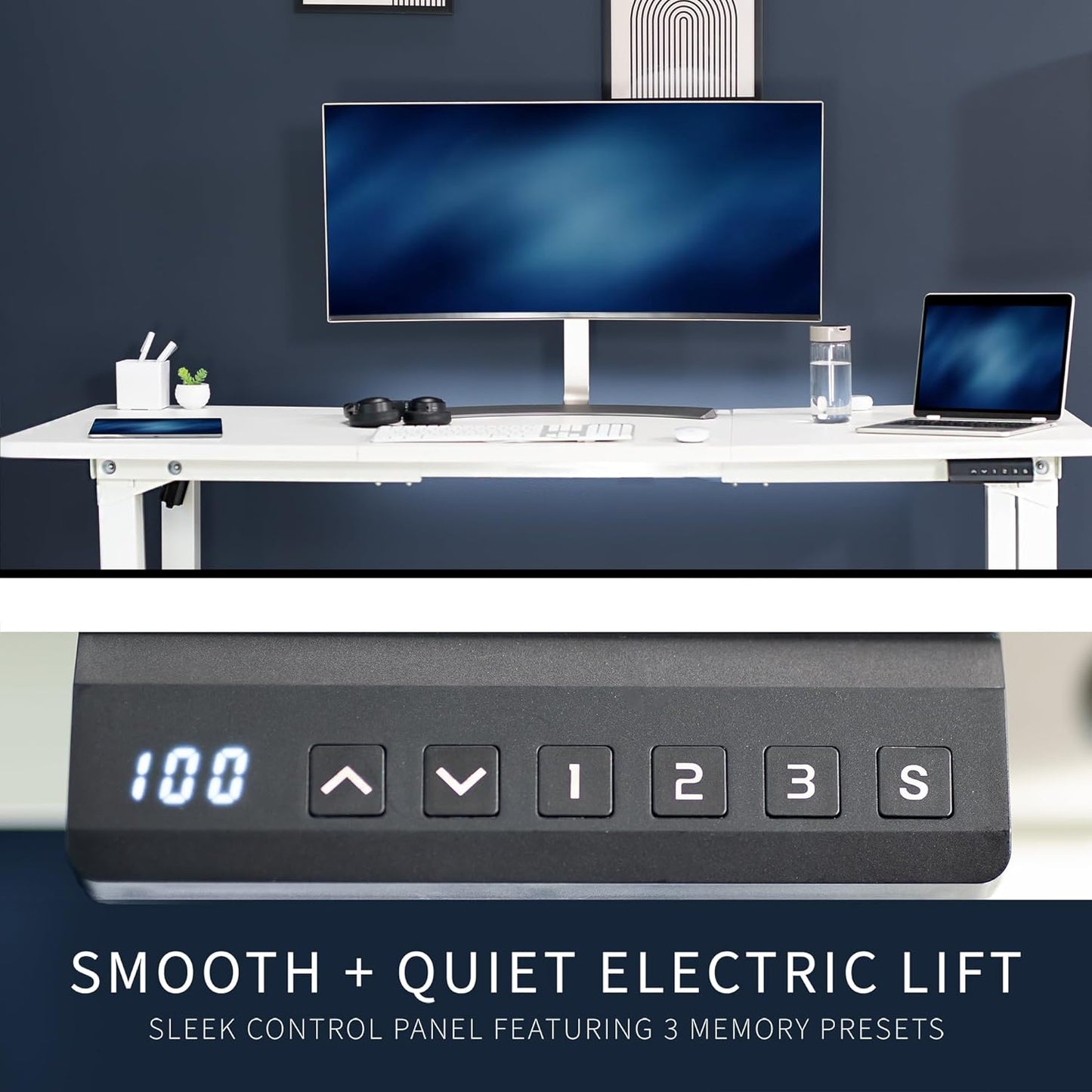 VIVO Electric 4-Leg Dual Motor Standing Desk Frame for Table Tops up to 84 x 43 inches and 220 lbs, Memory Controller Height Adjustment, Frame Only, White, DESK-E4W