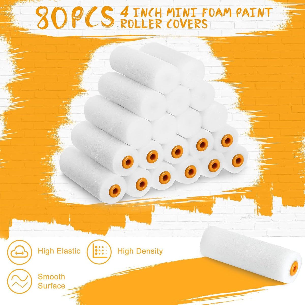 80 Pcs 4 Inch Mini Paint Roller Covers Small Foam Paint Roller Foam Roller Paint High Density Foam Roller Refills Brings Fine Smooth Finishes Flat Surfaces for Painting Cabinet Wall Cupboards Doors