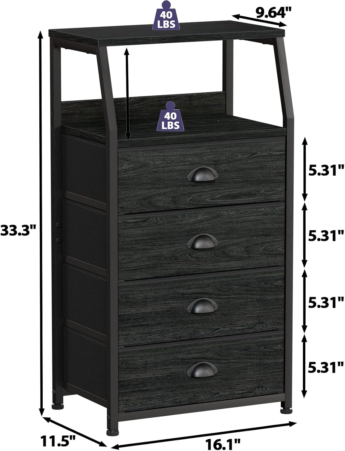 Furnulem Dorm Tall Nightstand, Small Dresser for Bedroom with Fabric Drawer