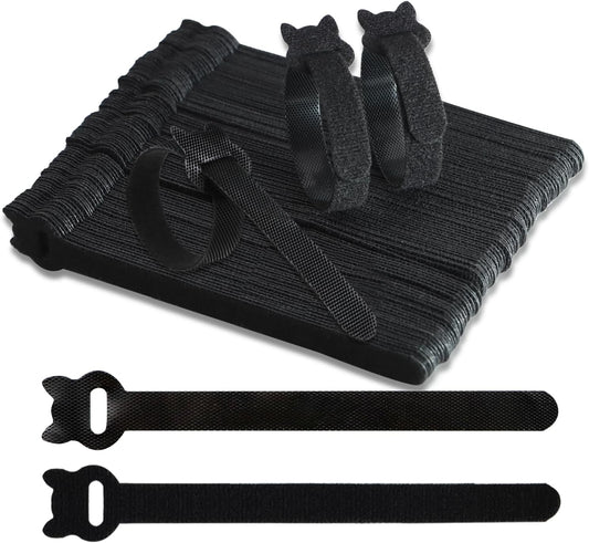 Reusable Cable Ties 8 In 100 Pack Heavy Duty Black Cord Organization Straps Adjustable & Releasable Hook and Loop for Indoor/Outdoor Wire Management