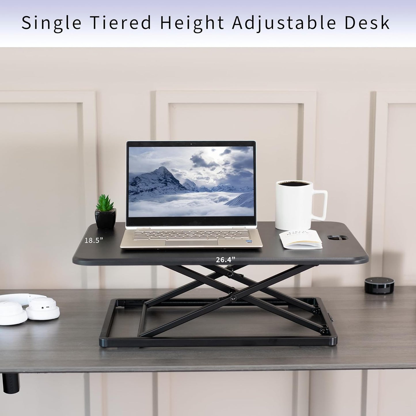 VIVO Ultra-Slim Single Top Height Adjustable Standing Desk Riser, Compact Sit Stand Desktop Converter for Monitor or Laptop, Black, DESK-V001J
