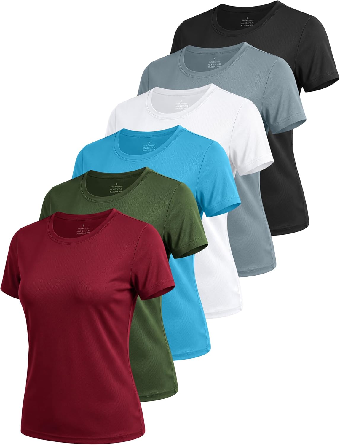 6 Pack Workout Tops for Women Short Sleeve UPF Sun Protection Athletic T Shirts Quick Dry Tennis Yoga Running Crew Neck Tee