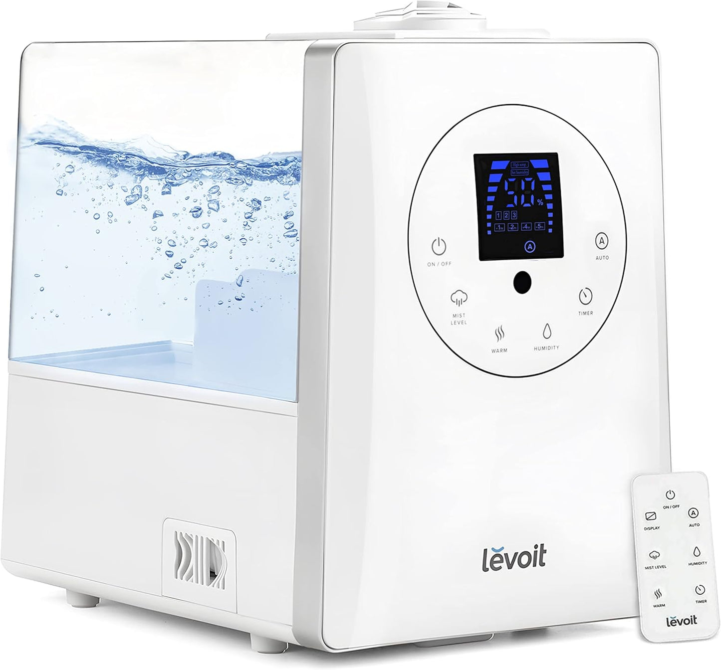LEVOIT Humidifiers for Bedroom Large Room Home, 6L Warm and Cool Mist Ultrasonic Air Vaporizer for Plants and Whole House, Built-in Humidity Sensor, Essential Oil Diffuser, Whisper Quiet, Timer, White