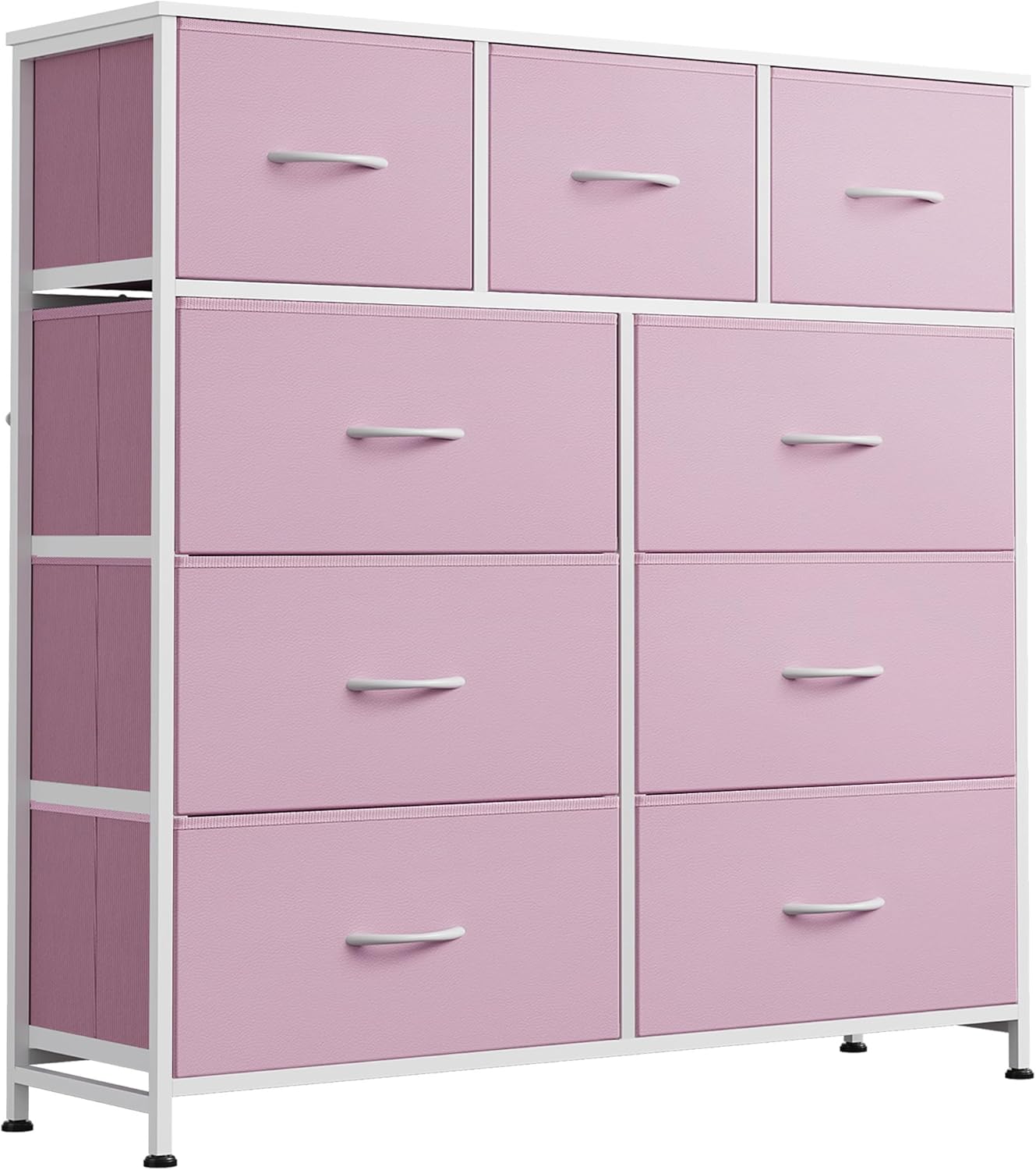 WLIVE 9 Drawer Dresser, Fabric Storage Tower for Bedroom, Hallway, Closet, Tall Chest Organizer Unit for Bedroom with Fabric Bins, Steel Frame, Wood Top, Easy Pull Handle, A-Pink