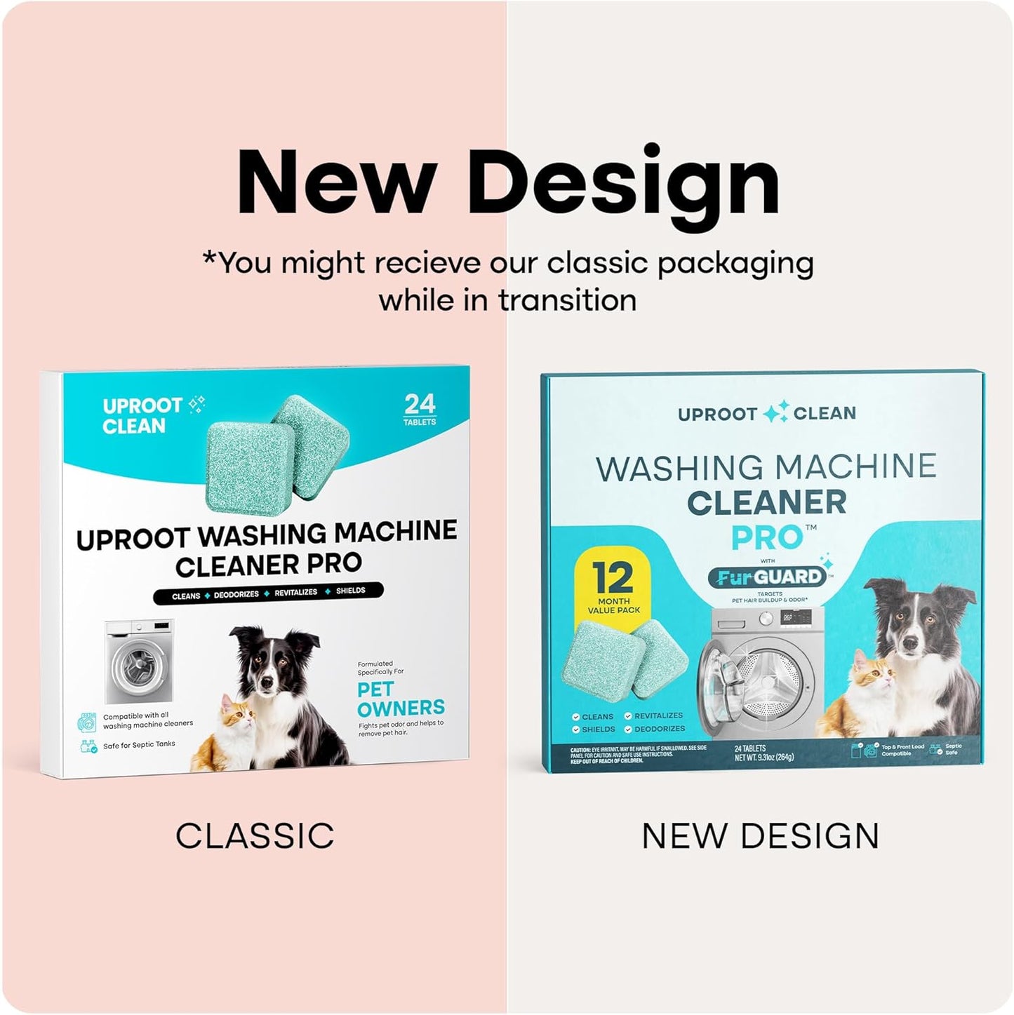 Uproot Clean Washing Machine Cleaner Tablets - 24 Pack for a 12 Month Supply. Formulated for Pet Owners. Compatible with HE, Top & Front Load. Easily Removes Residue, Grime, and Odors. Septic Safe.