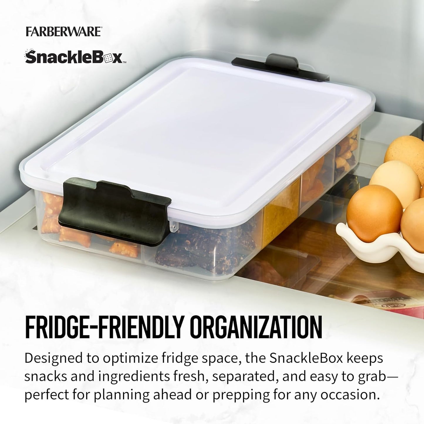 Farberware Small Build-a-Board Snacklebox with Locking Plastic Cutting Board Lid, Portable Charcuterie Storage with 7 Compartments