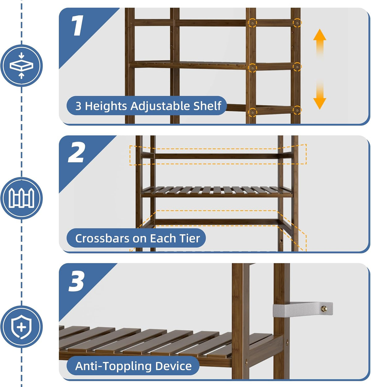 HITNET Bookcase, Bamboo Bookshelf, 6-Tier Adjustable Tall Open Book Shelf, Free Standing Storage Shelves Organizer, Flower Plant Display Stand, Walnut