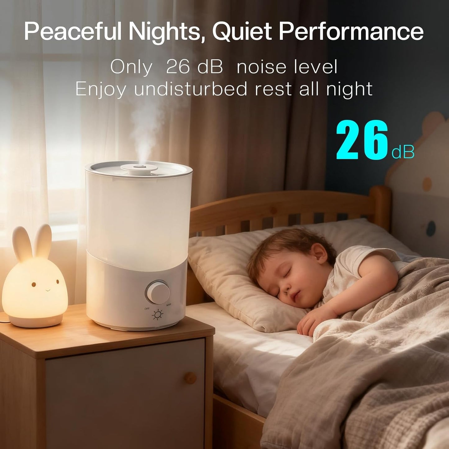 Cool Mist Humidifier for Bedroom, 3L Top Fill Ultrasonic Air Humidifier with Adjustable Knob Control, Quiet Operation, Auto Shut-Off, BPA-Free for Home, Baby, Office, Plants 3L