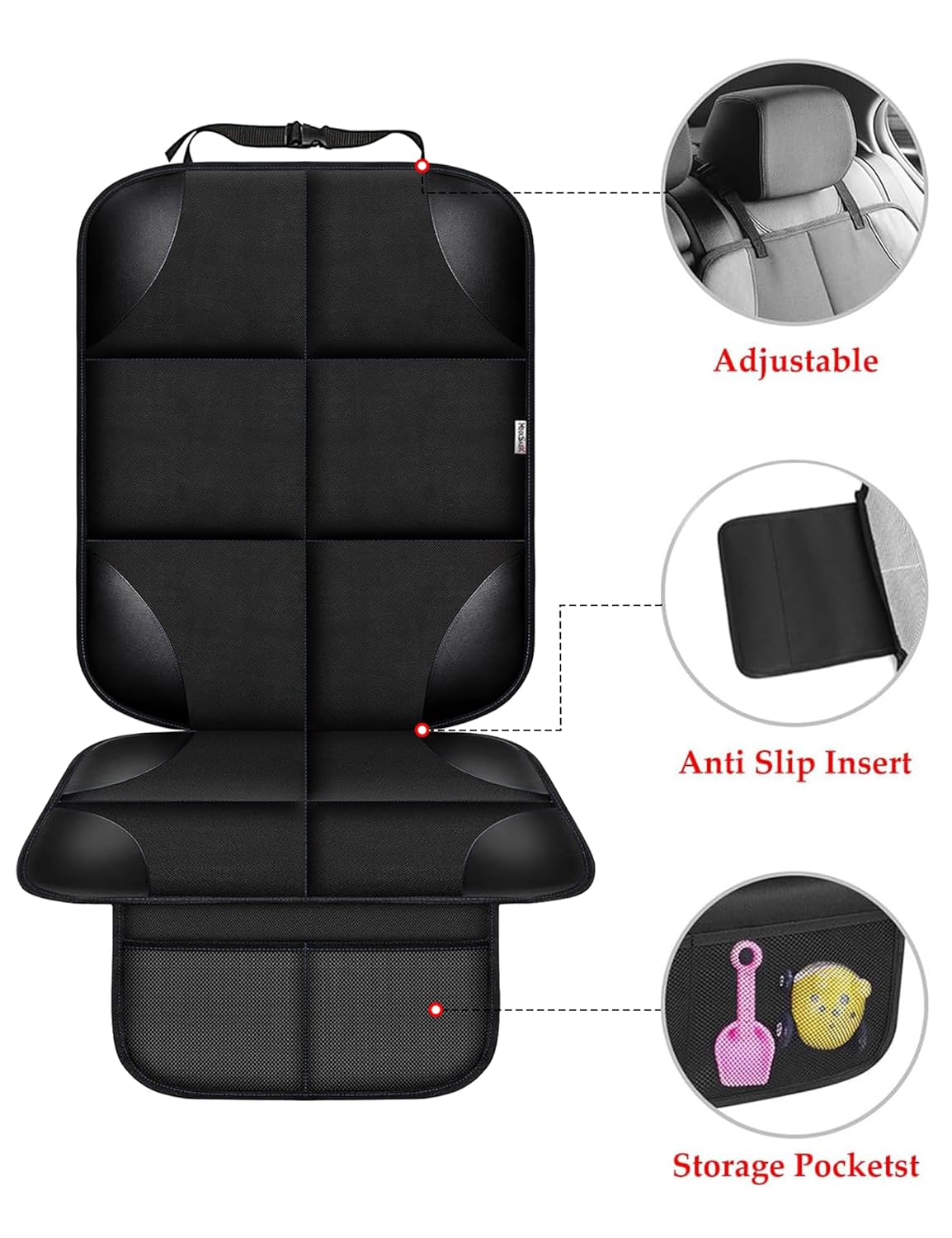 Meolsaek Car Seat Protector for Child Car Seat, Durable 600D Fabric Waterproof Car Seat Cover with Thick Pad Non-Slip Backing，No Imprints (Black 1pc)
