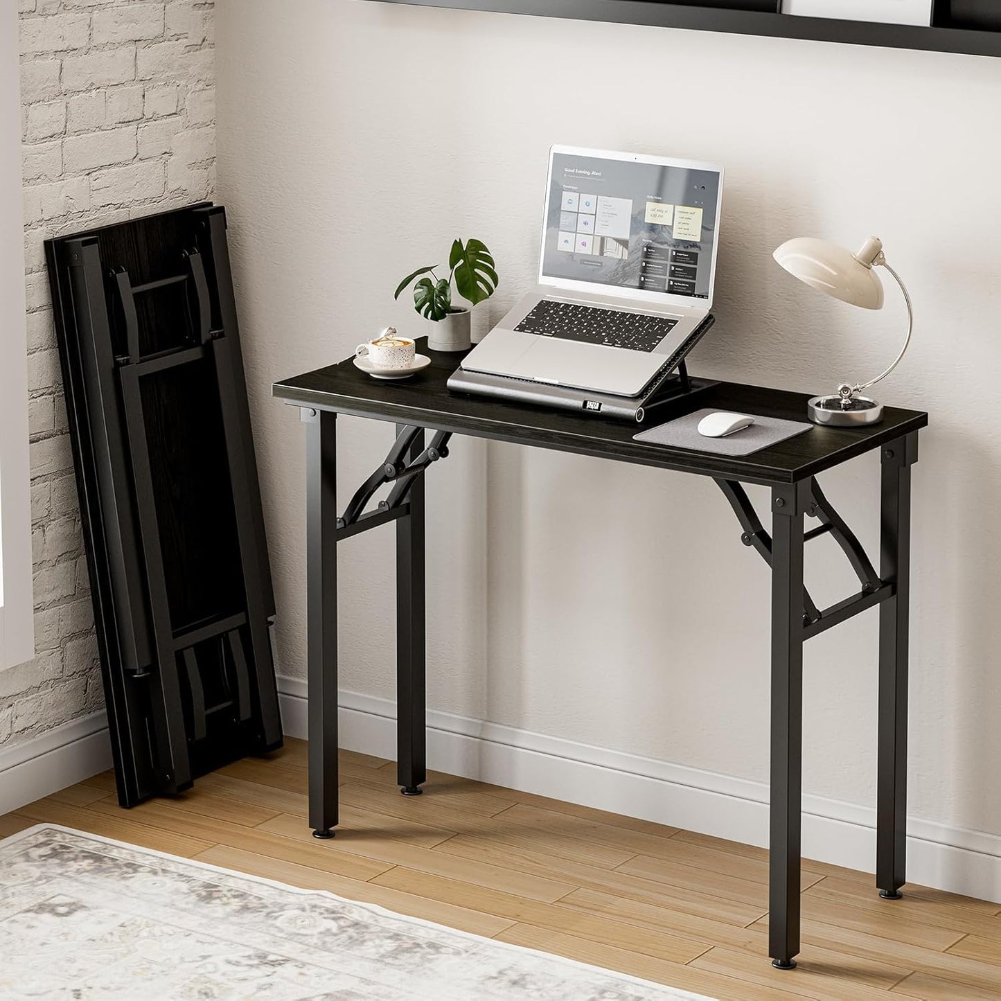 Frylr Small Folding Computer Desk – Portable 35.8 Inch Foldable Laptop Table, Collapsible and Compact for Easy Storage and Fast Setup, Lightweight for Small Spaces, Craft and Study Use, White Ash
