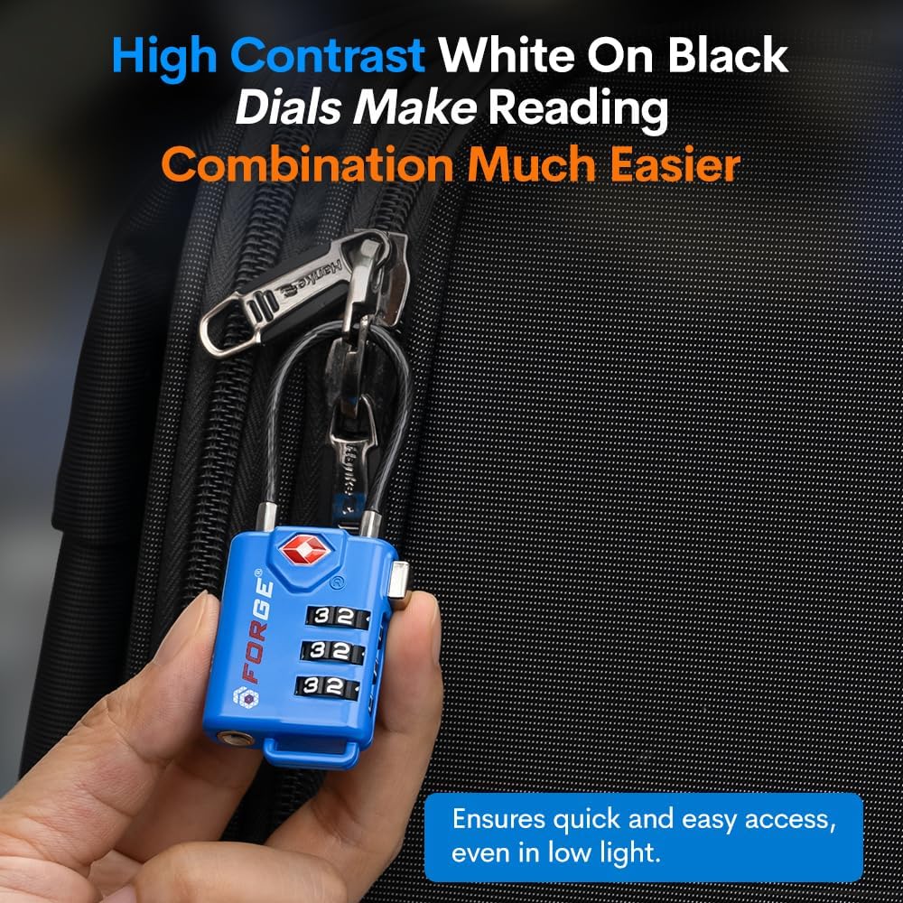 TSA Approved Cable Luggage Locks, Re-settable Combination with Alloy Body