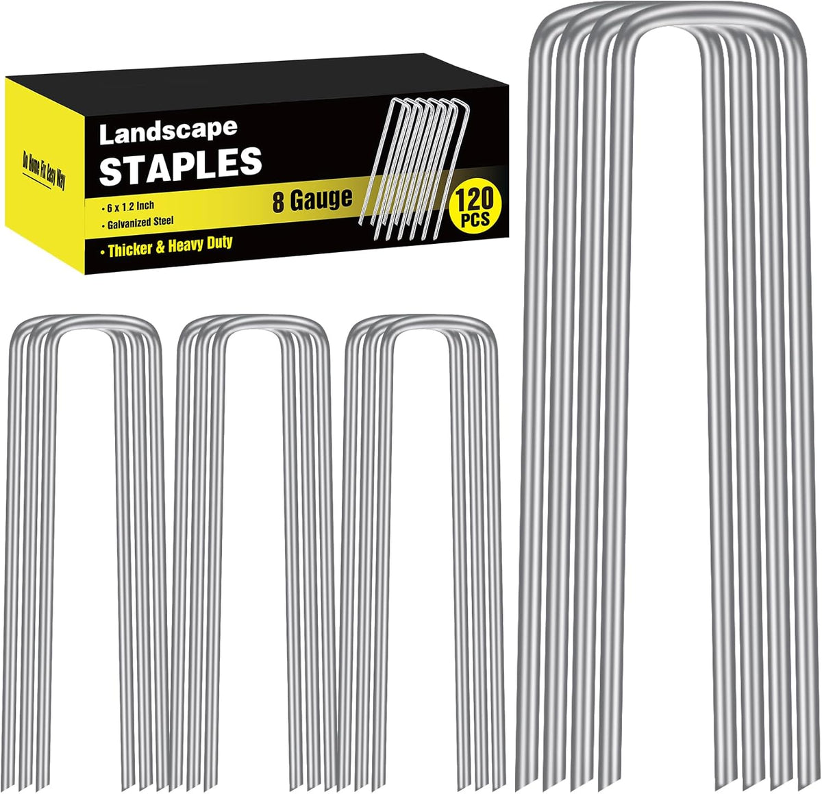 HongWay 300 Pack Landscape Staples, 6 Inch Garden Stakes Galvanized Steel
