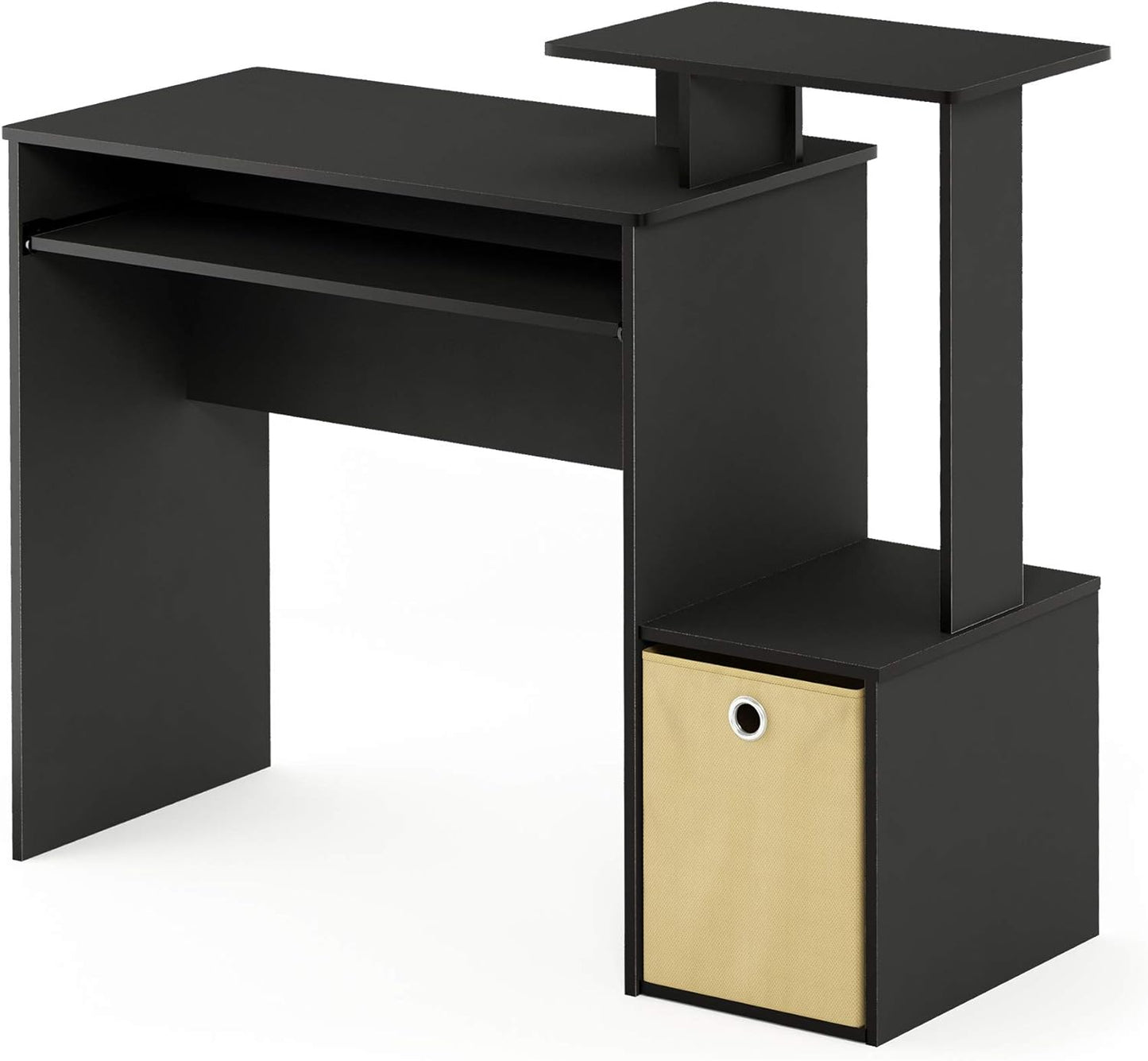 Furinno Econ 40-Inch Black Computer Desk Side Shelves, Office Desk with Keyboard Tray and Storage Bins, Rectangular Gaming Desk for Home Office, Bedroom, Study Room, Classic Black