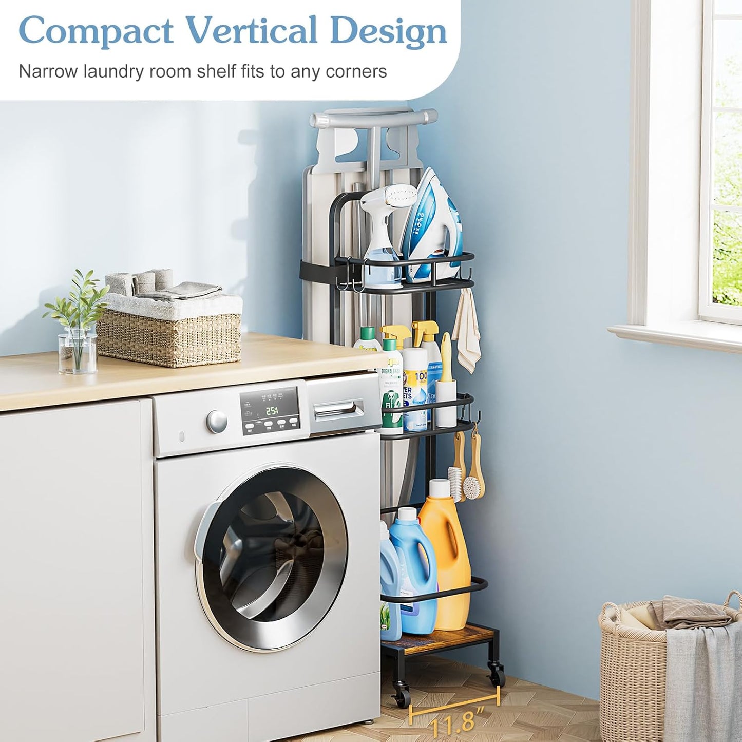 Ironing Board Hanger,Iron and Ironing Board Holder No Wall Mount,Laundry Room Organization and Storage Cart with Iron Stand,Narrow Laundry Shelves Organizer Cabinet,Laundry Room Essentials Accessories