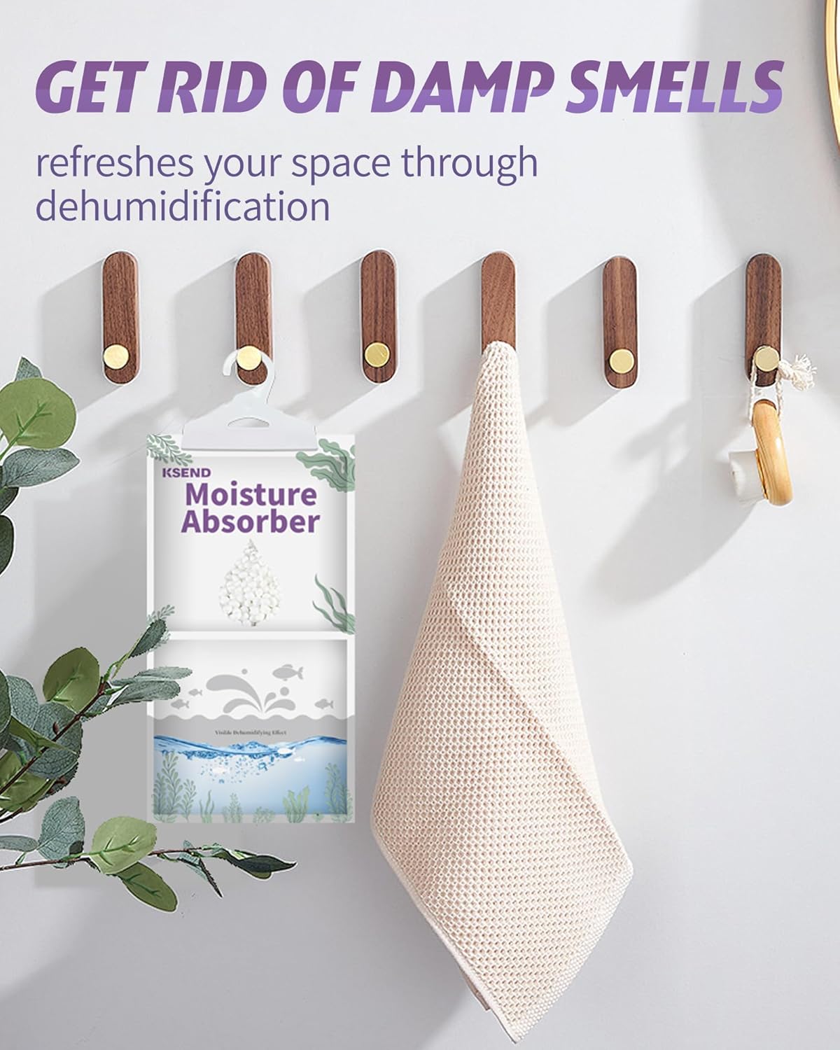 Ksend Moisture Absorbers 8 Packs - 9.8 oz Dehumidifier Bags, Portable Moisture Hanging Bags for Closet, Bathroom and Kitchen, Fragrance Free, 11.8'' x 6.3''