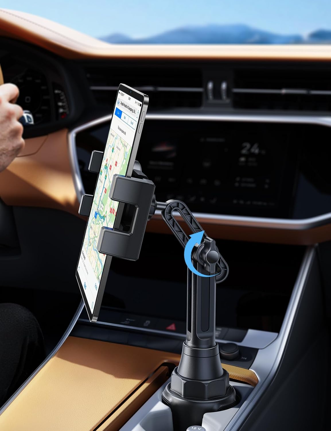 Lamicall Car Cup Tablet Holder - [15" Height Adjustable][ Fast Setup] Cup Holder Phone Holders, Multi Angle Car Mounts as Gifts for 5.2-13" iPad Pro 2025, Air, Mini, iPhone 17e, Car Accessories