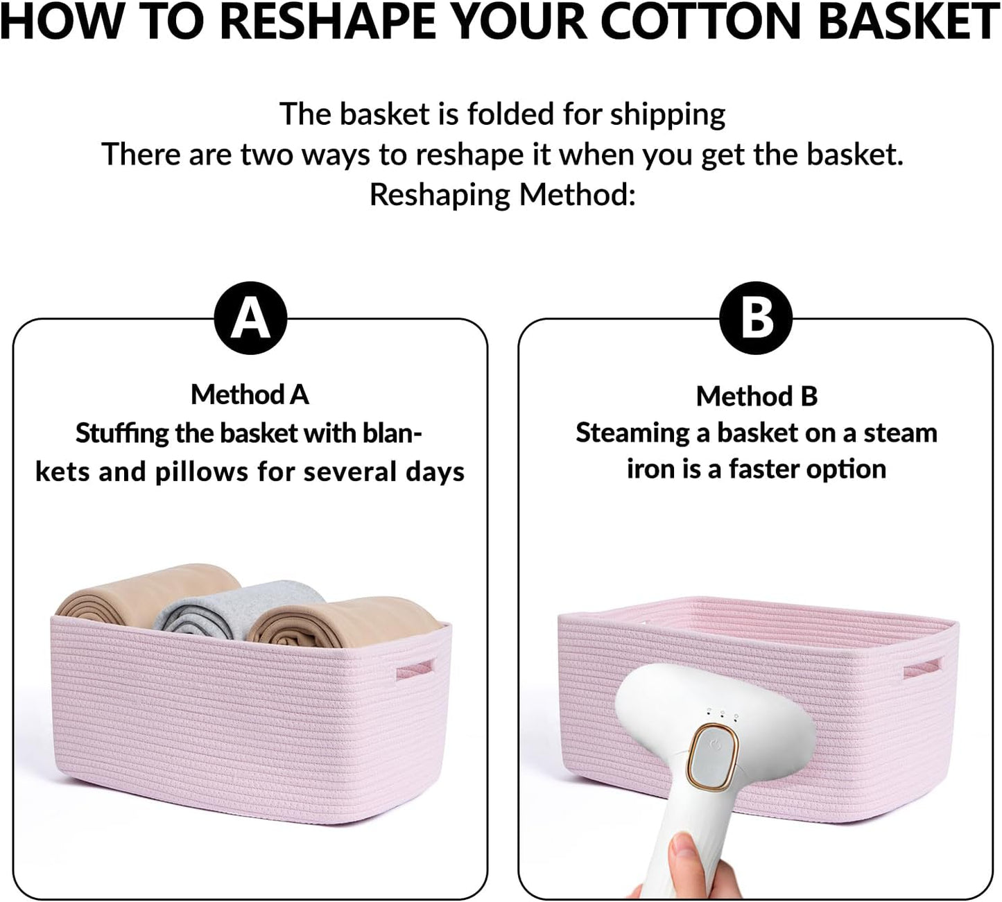 MiniArk Large Storage Baskets for Shelves, 17 x 13 x 7.5” Closet Organizers Bins for Clothes Blanket Towels, Baby Nursery, Toy Baskets Box, Woven Rope Baskets, 3 Packs Light Pink
