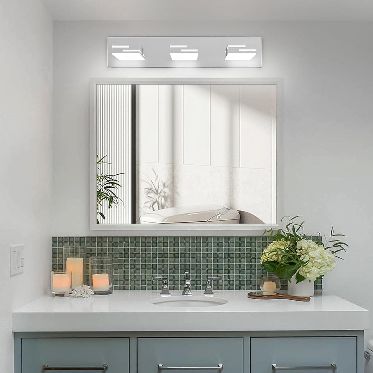 LED Modern Bathroom Vanity Light Fixtures, Dimmable Chrome Vanity Lights for Bathroom Lighting Fixtures Over Mirror, with 360° Rotatable Heads 3-Light 22-inch (Cool White 6000K)