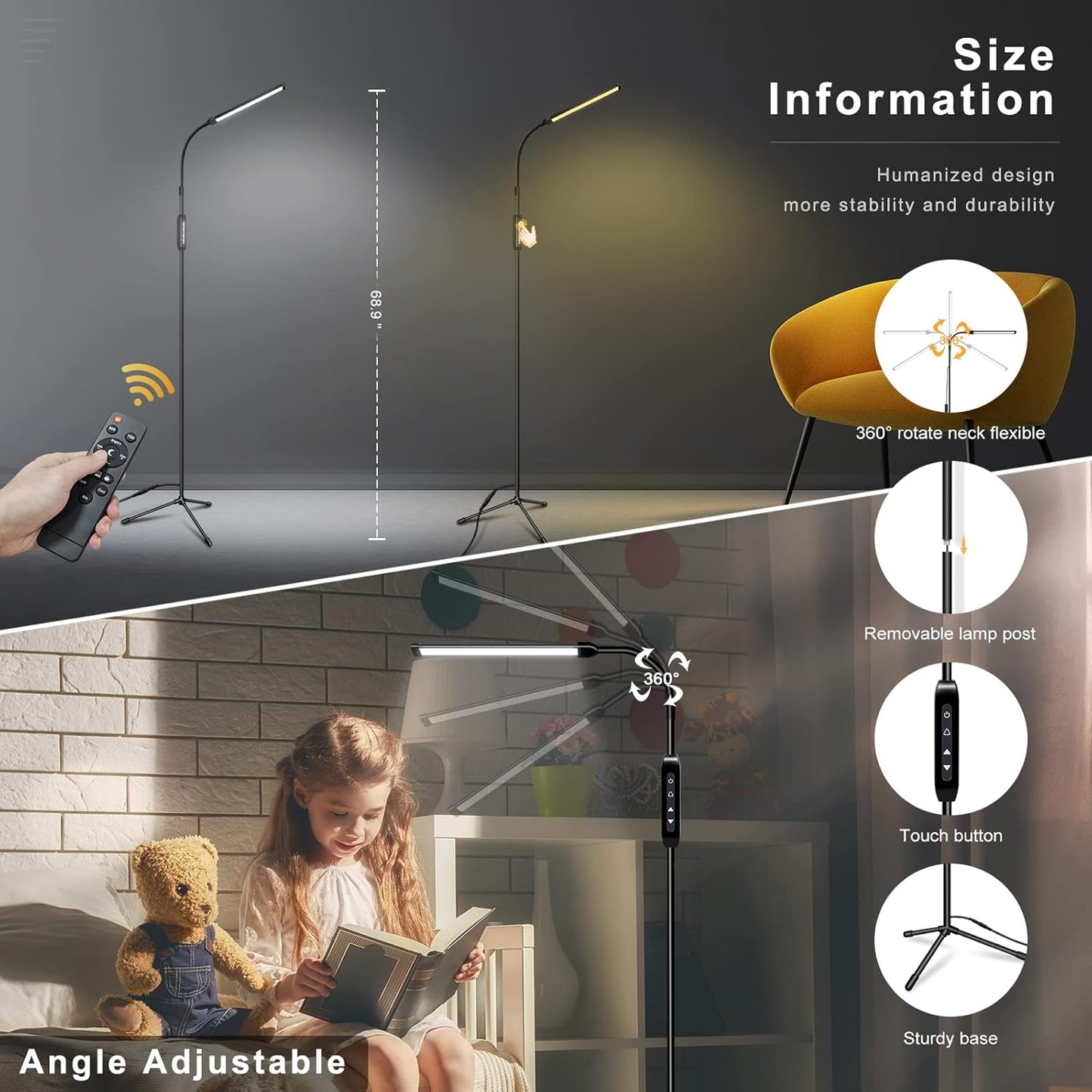 EBEST Led Floor Lamp with Remote LED lamp lash Light for Eyelash Extensions Craft Task Lamps Floor Standing Light Gooseneck Dimmable Reading lamp Eyelash Lamp for Lashes Makeup