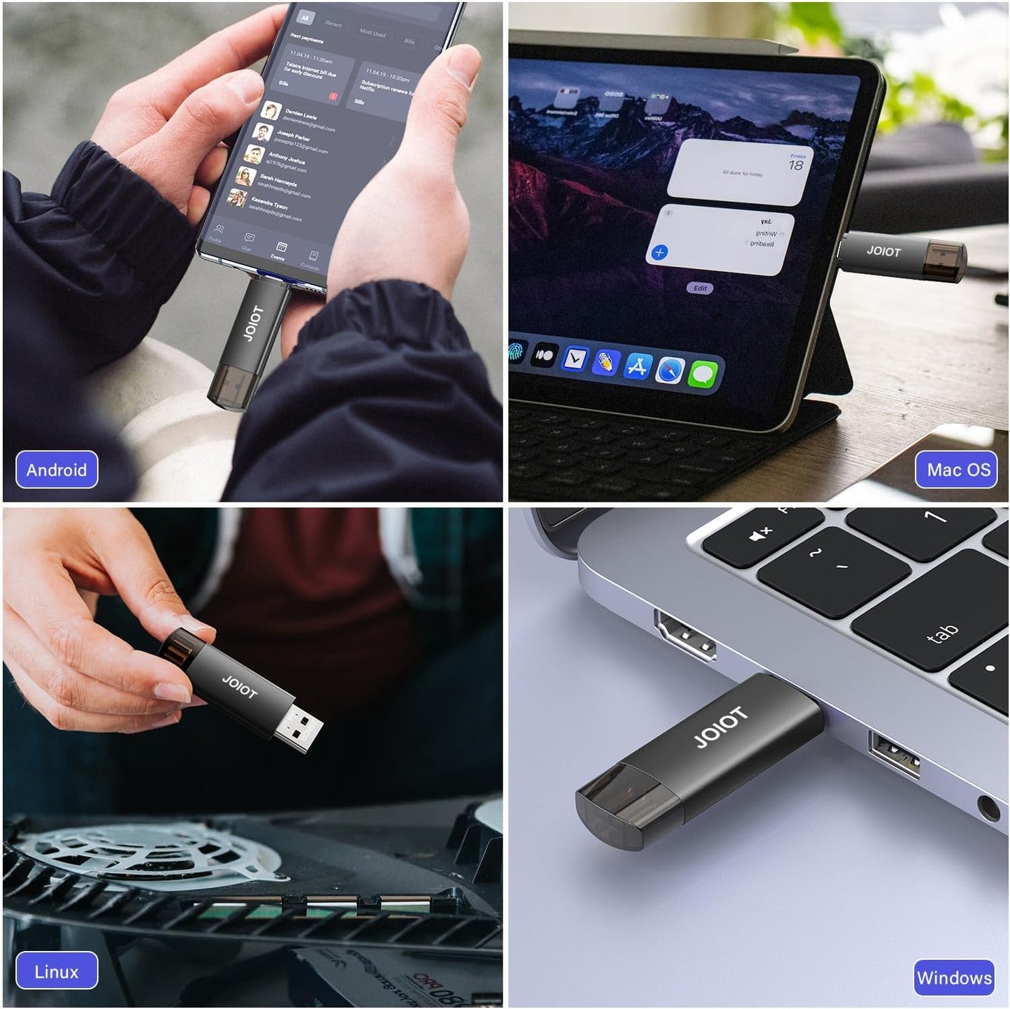 JOIOT 128GB USB C Flash Drive Dual USB 3.0 Flash Drive Type C + USB A Portable Type-C Flash Drive 2-in-1 USB-C Thumb Drive for Smartphone Tablet Computer Mac iPhone 15 Black