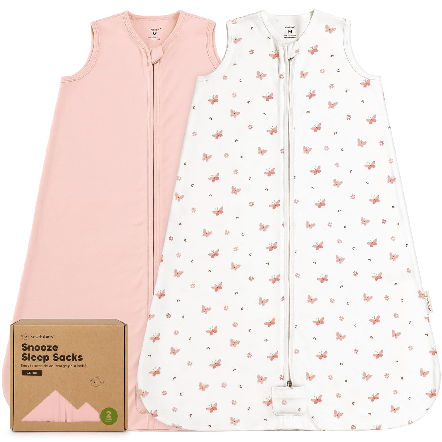 2-Pack Baby Sleep Sacks, Zipper Wearable Blanket-0.5TOG Organic Cotton,Lightweight,Soft Cozy Toddler Sleeping Sack 6-12 months,Easy to Wear Large Newborn Transition Swaddles Sleepsacks(Butterflies, M)