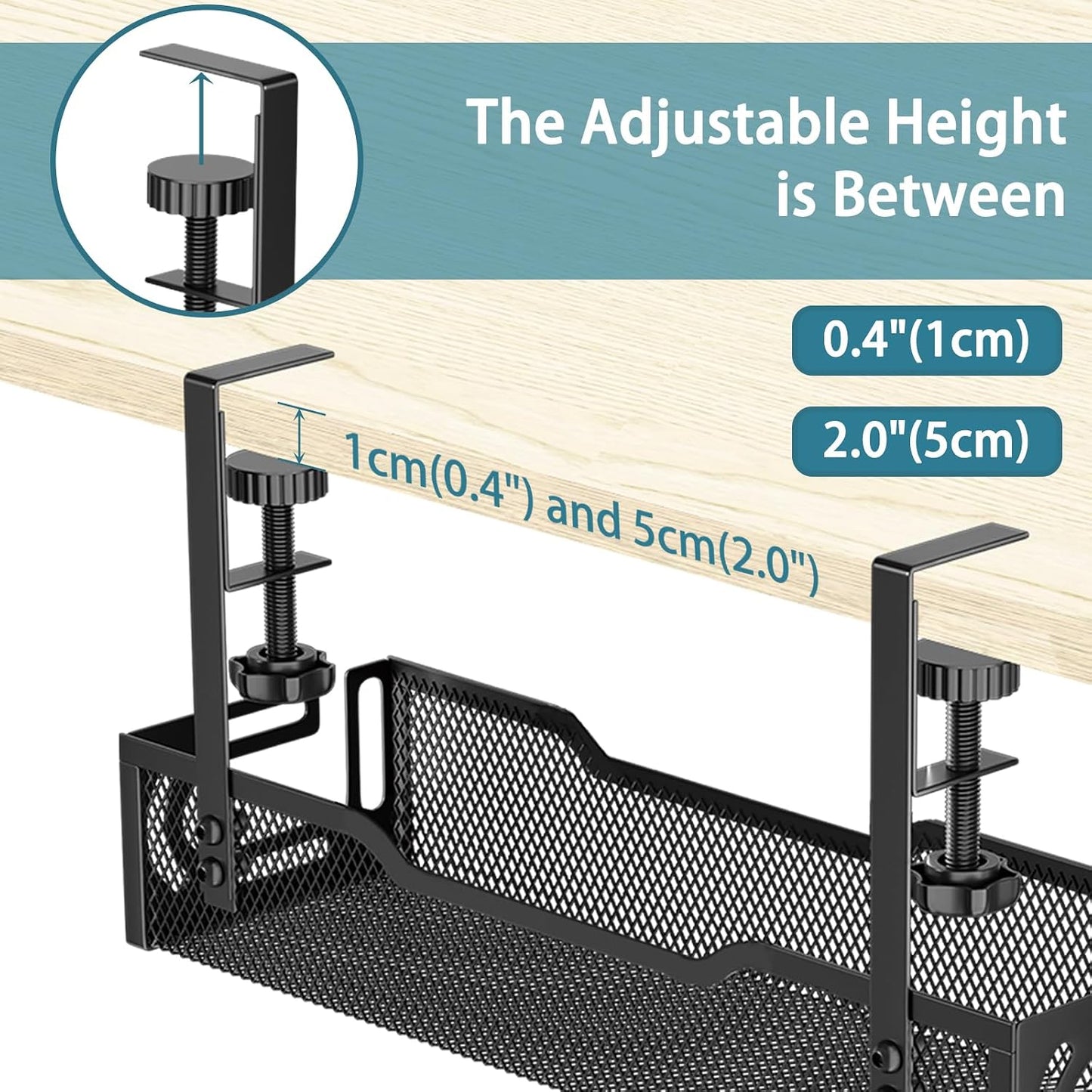 Under Desk Cable Management Tray, No Drill Mesh Cable Tray Cord Organizer | Wire Management Tray Cable Management Rack, Cable Management Box (Black)