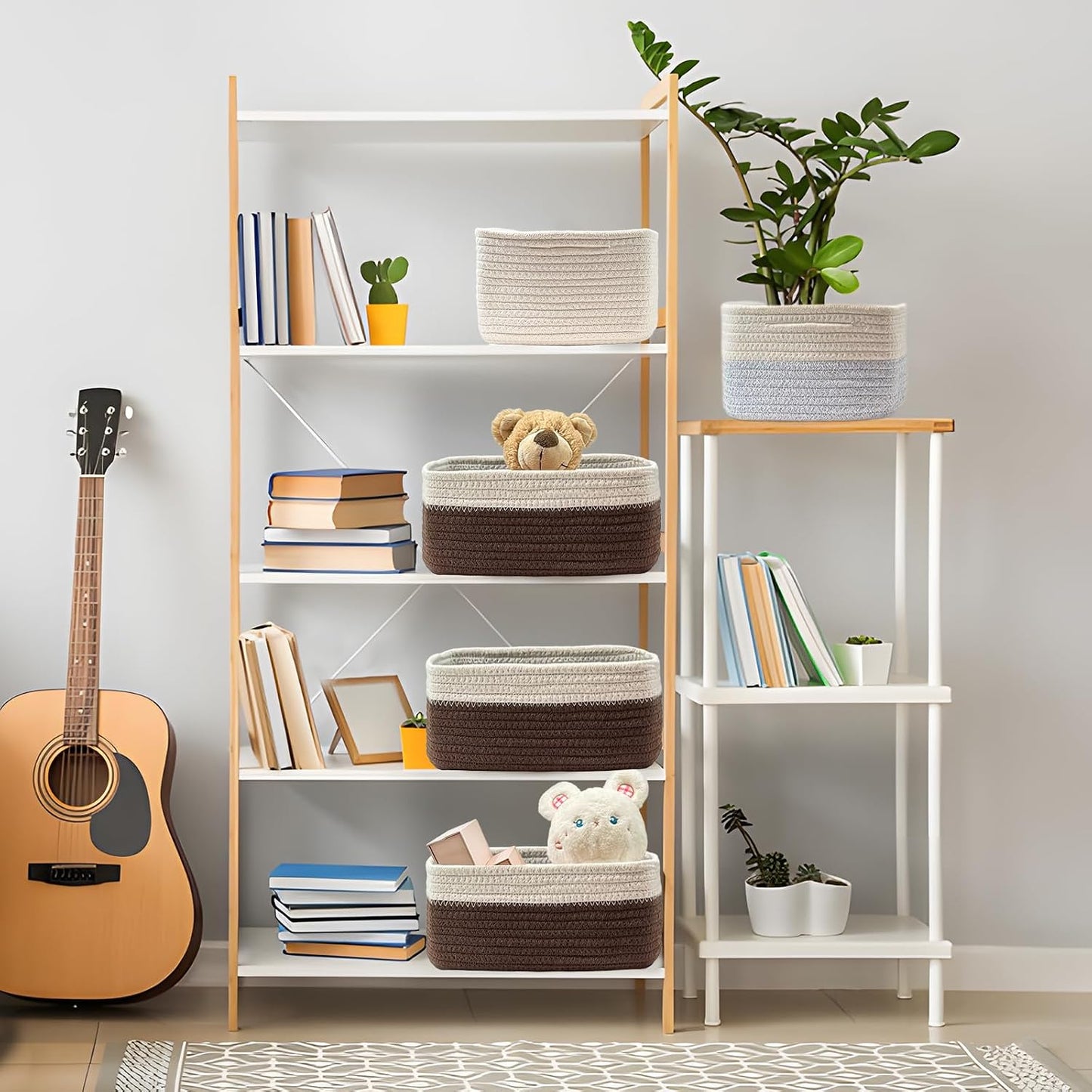 COMFY-HOMI 11.5"x7.5"x4.7" Storage Baskets for Organizing | Cotton Rope Woven Basket | Toy Storage Bin Box | Basket for Shelves, Closet Organizer Bin, Decorative Closet Shelf, 1 Pack