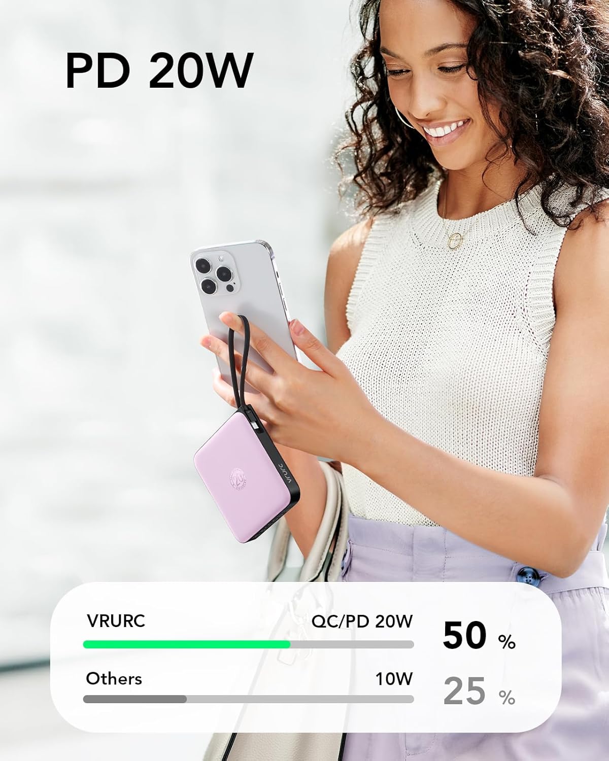 VRURC Portable Charger 10000mAh Battery Pack, Cell Phone Power Bank-Purple | with Built-in 4 Cables,22.5W Fast Charging,Slim,Travel Essentials,for iPhone 17/16/15 Series, Samsung Android Series