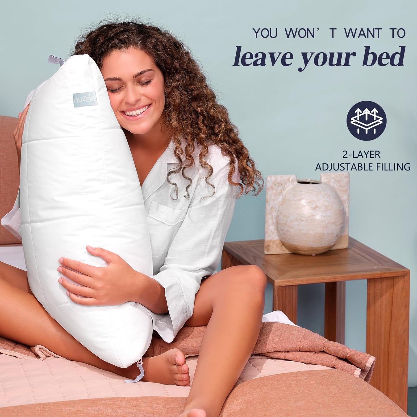 Nuzzle Adjustable Firm Pillow , Luxury Standard Size Bed Pillow Hotel Collection - Best Adjust Height Soft Cooling Pillow for Back, Stomach or Side Sleepers - Home Gifts