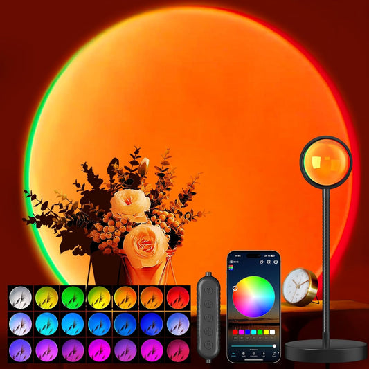 Neroupe Sunset Lamp Projector with APP & Button Control, 360 Degree Rotation Multiple Colors Changing LED Lamp Night Light, Sunset Light for Bedroom Decor/Party/Tiktok Live/Room Decor