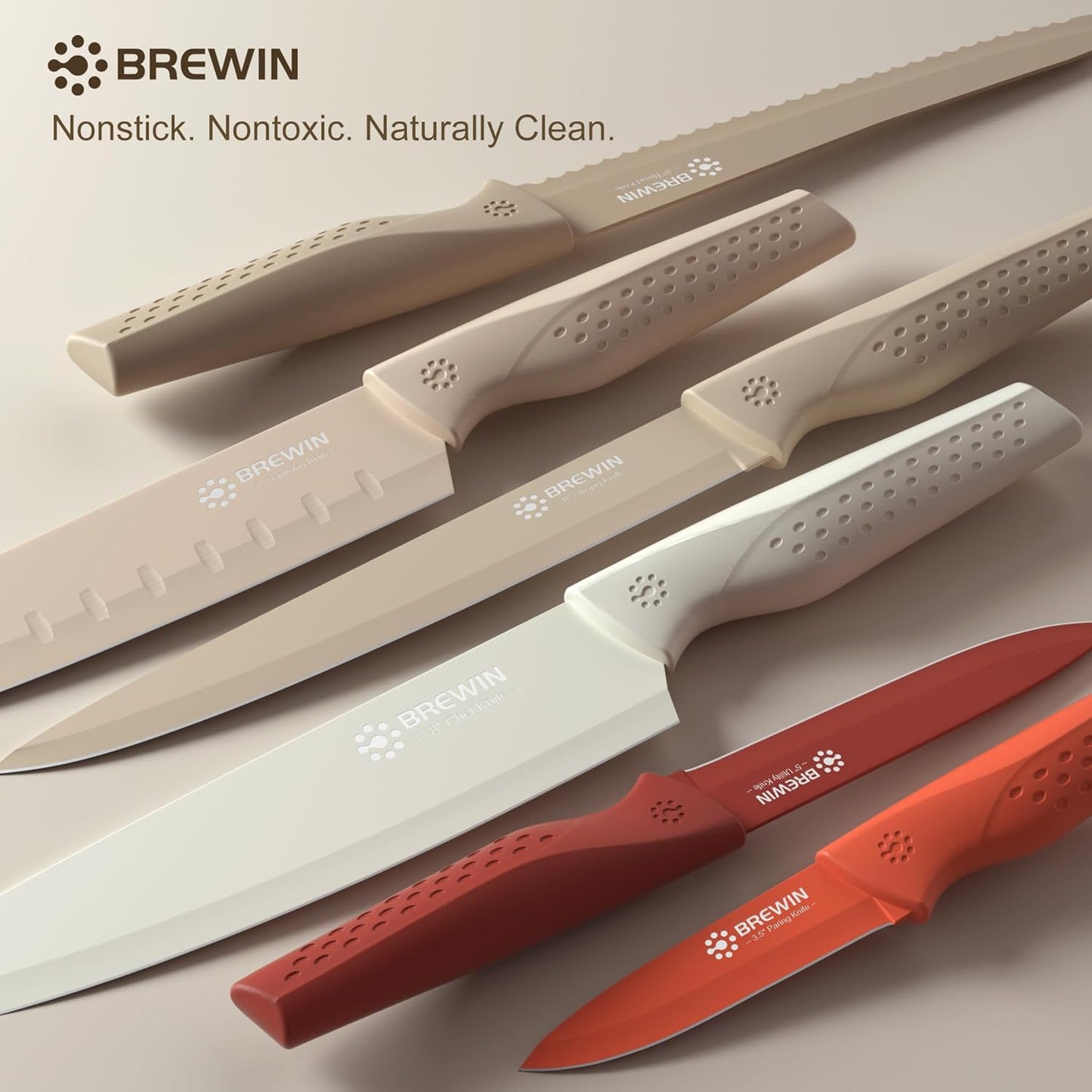 Brewin Knife set, 13 Pieces Kitchen Knives Set with Sharpener, Anti-Rust Coating and Blade Guard, Home Essentials, Camping Essentials - Muliticolor