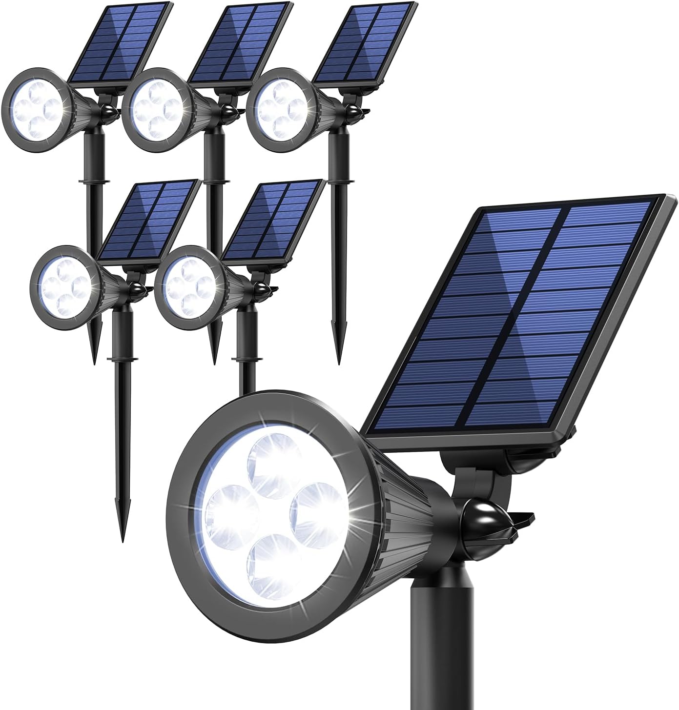 JEJOT 6 Pack Solar Lights Outdoor Waterproof,Cool White Light,2 Lighting Modes,Solar Powered Spotlights for Yard Garden Solar Spot Lights for Flag Landscape Auto On/Off