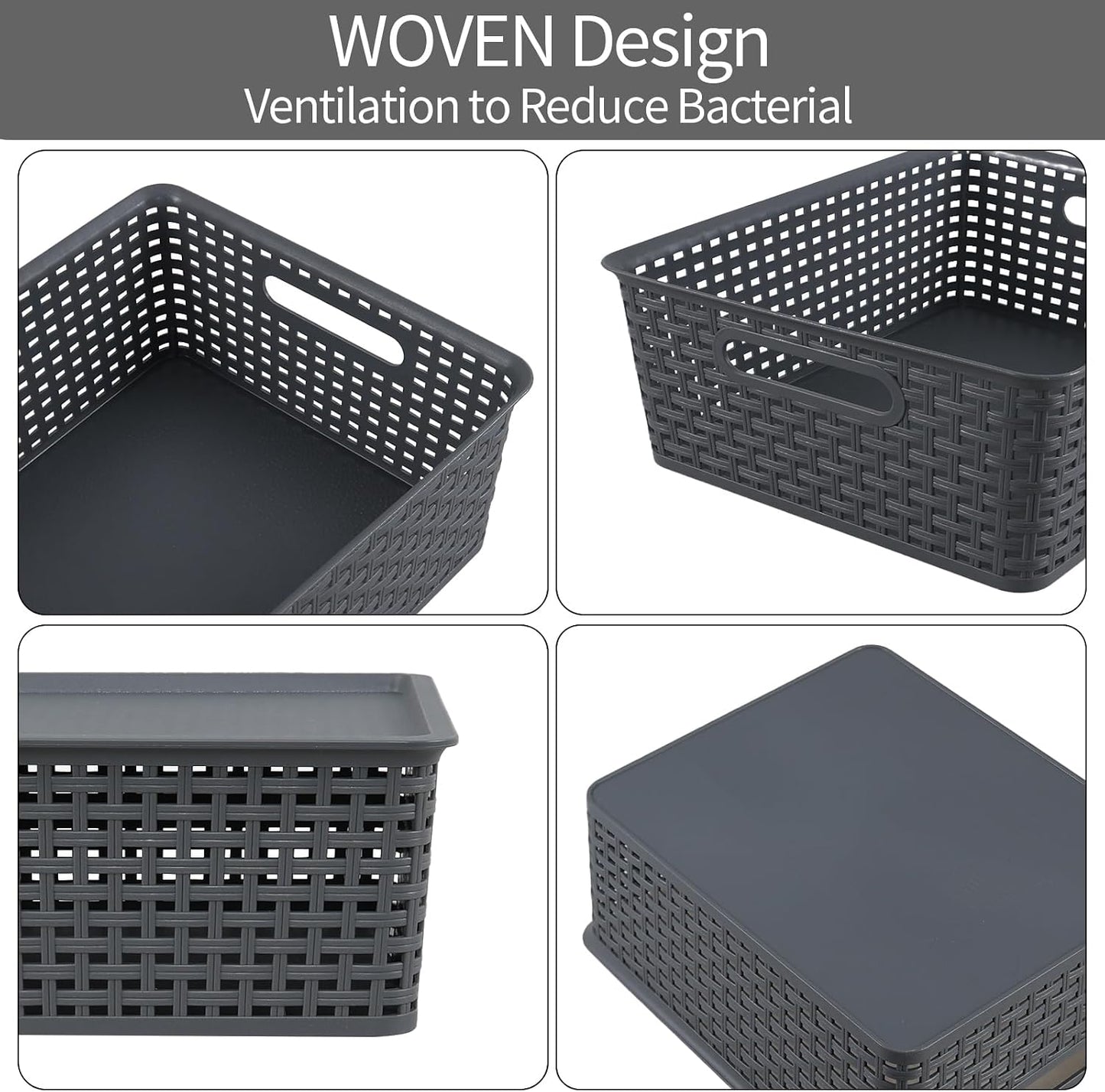 Xyskin 6-Pack Weave Storage Baskets with Lids, Stackable Storage Bins