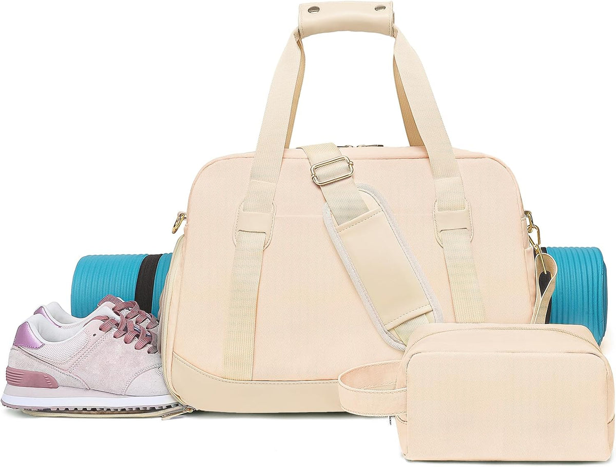 Sports Gym Bag for Women, Travel Duffle Bag with Shoe Compartment & Wet Pocket, Fitness Yoga Bag