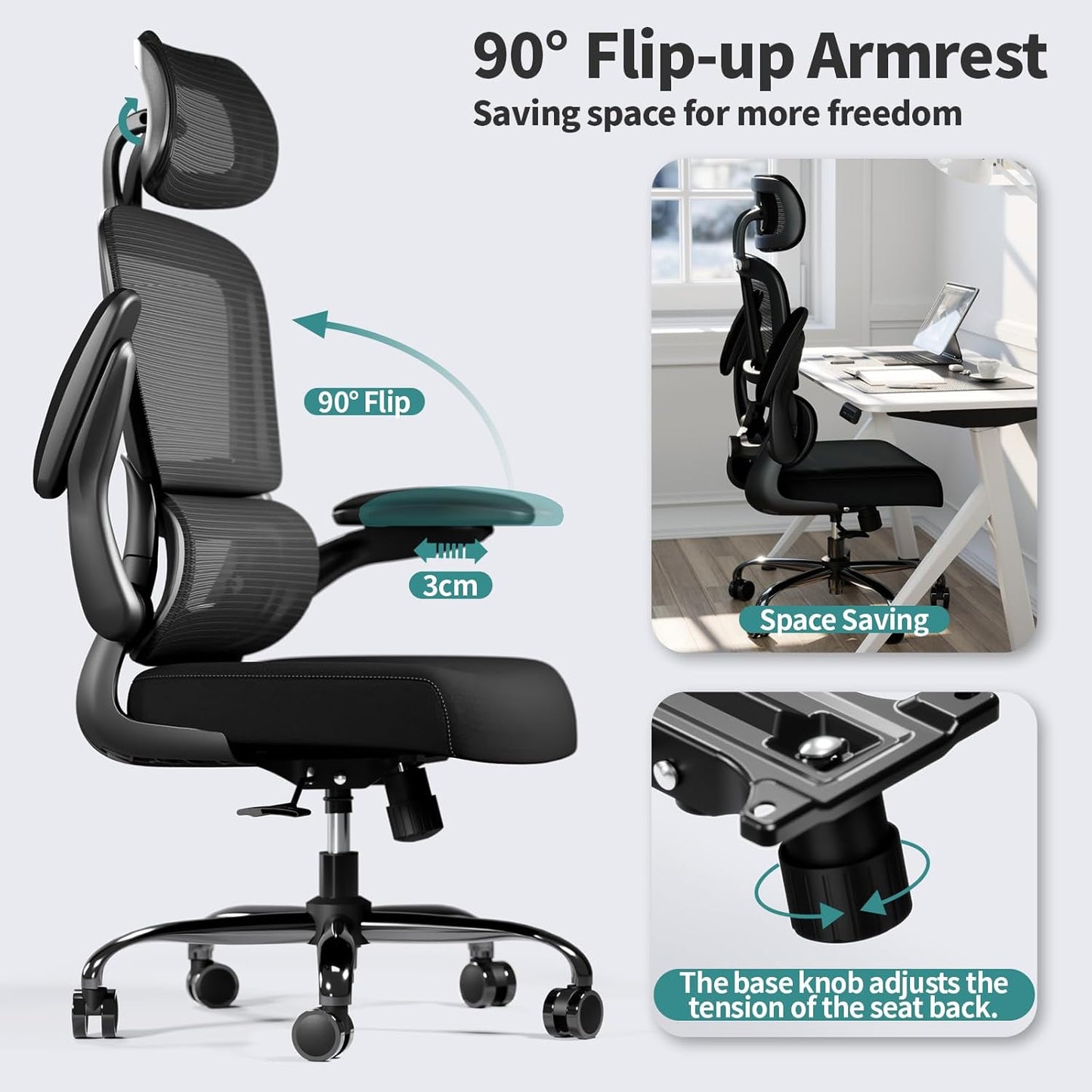 TRALT Office Chair Ergonomic Desk Chair, 330 LBS Home Mesh Office Desk Chairs with Wheels, Comfortable Gaming Chairs (Black)