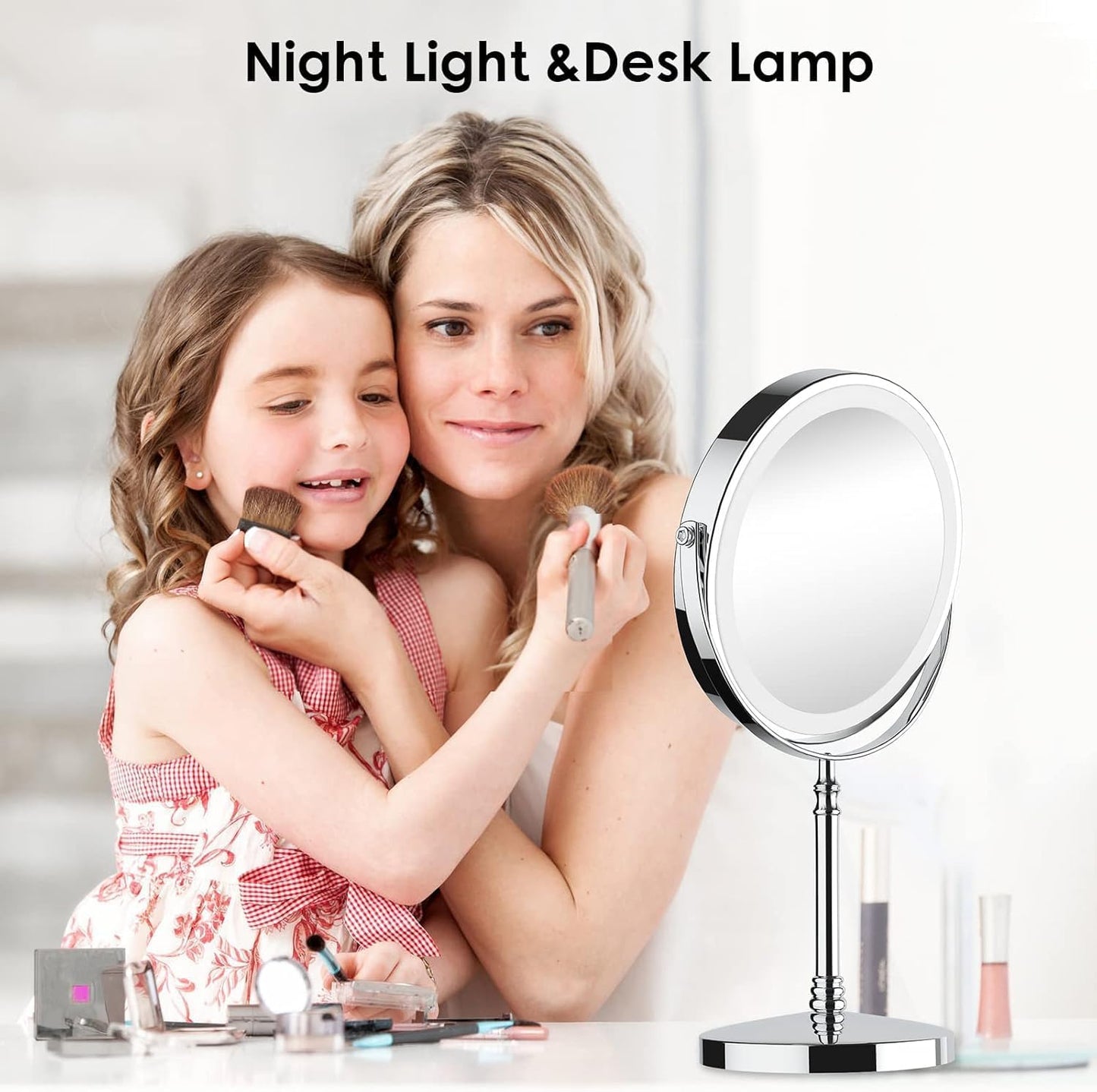 DEIOVWXS Makeup Mirror, 3000mAh Rechargeable Double-Sided Magnifying Vanity Mirror with 3 Colors, 1X/10X, Adjustable Brightness, Gift for Mom, Mothers Day, Women, Wife, Girls, Dorm Room Essential